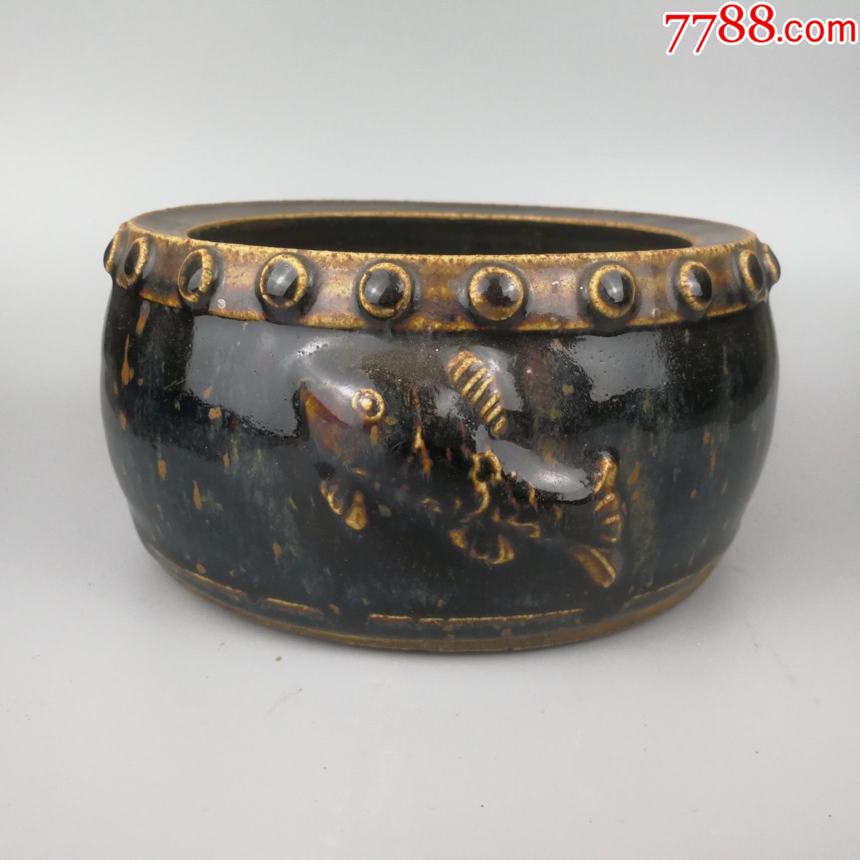 民国黑瓷鼓钉笔洗