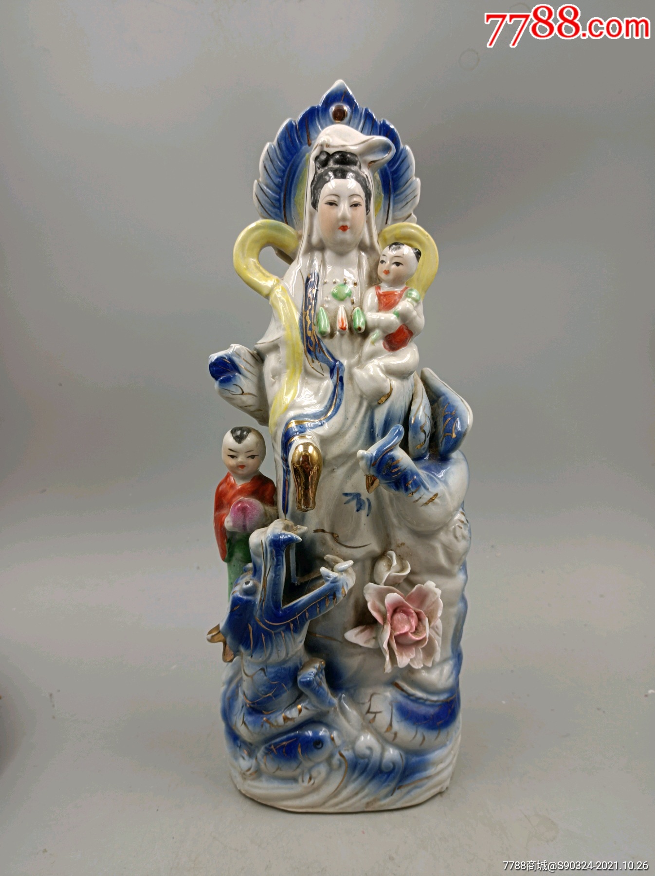 567潮州窑手绘观音送子龙凤呈祥瓷像_雕塑瓷/瓷雕_老掌柜的店铺【7788