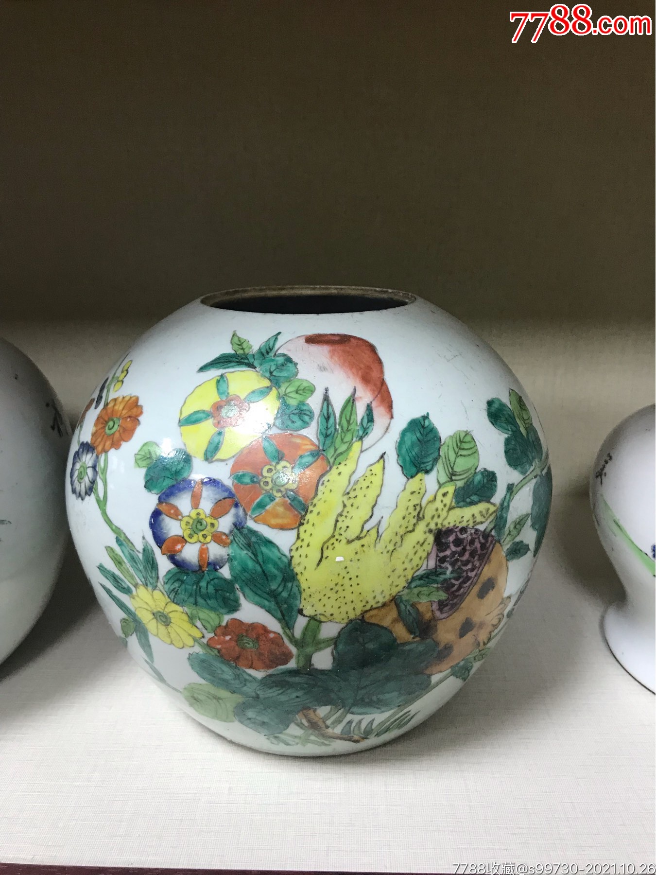 民国粉彩三多西瓜罐全美品三包到代小名家作