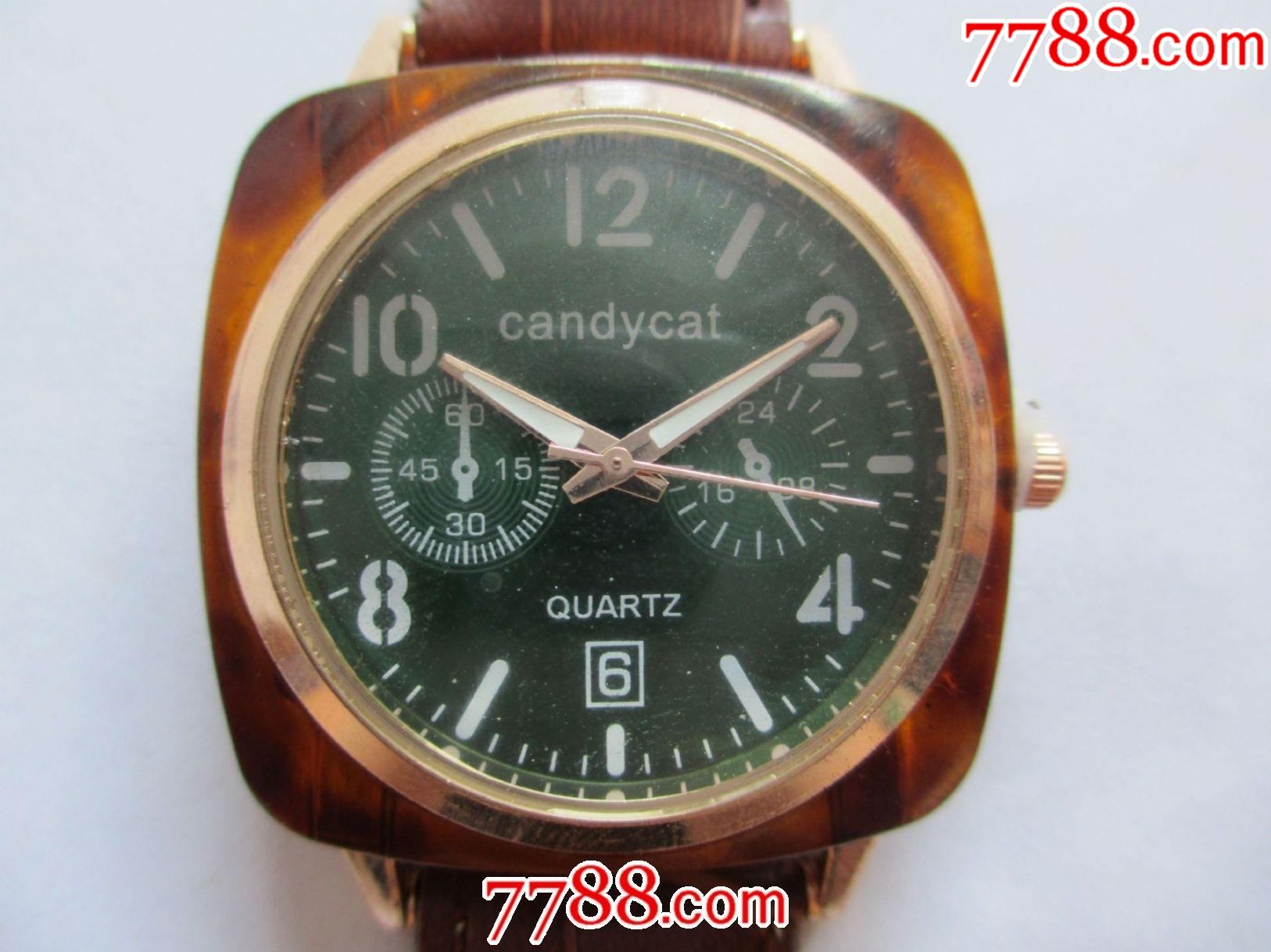 全新蓝盘金圈candycat男士石英手表一块