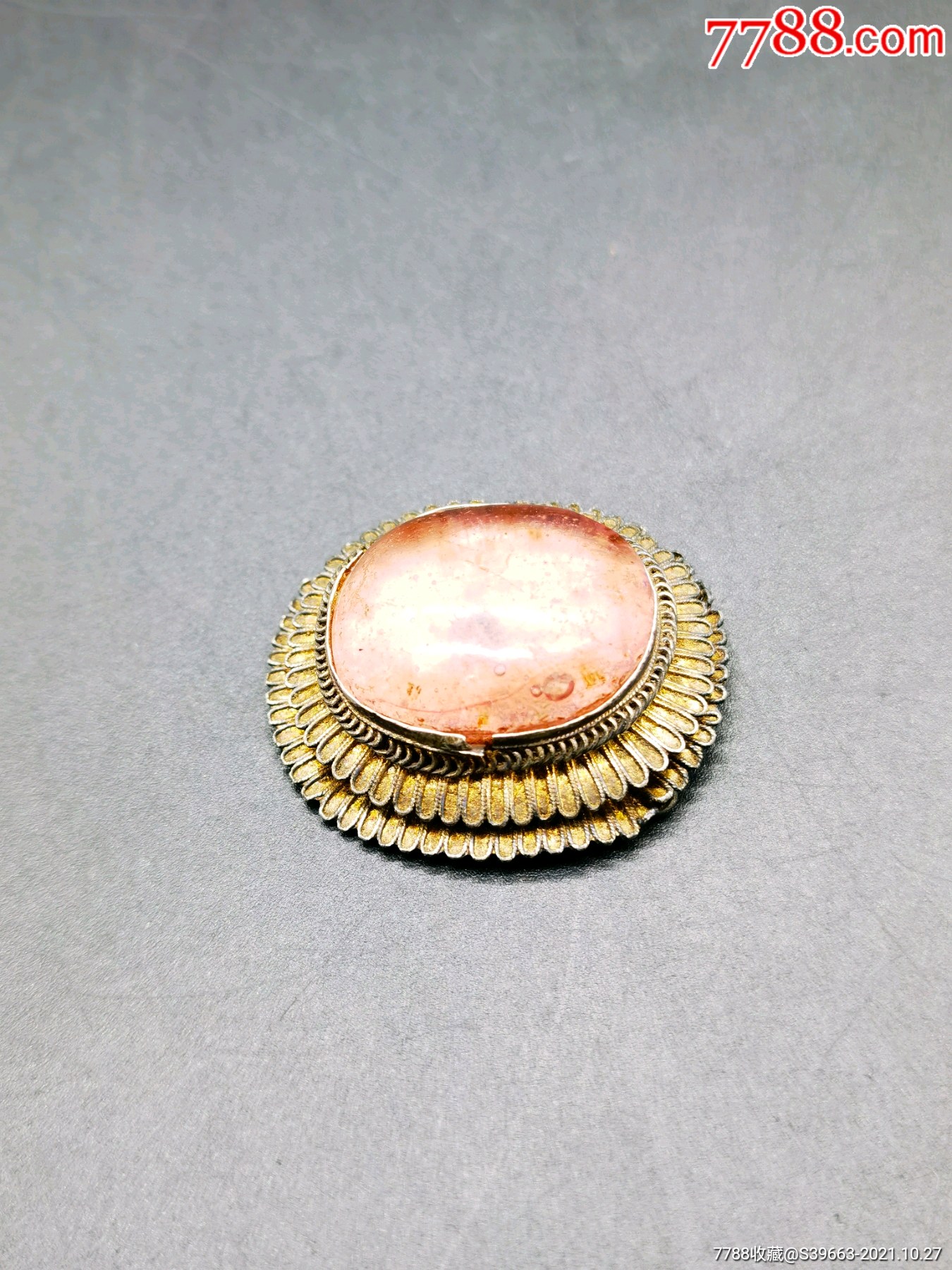 清代银镶料器帽正