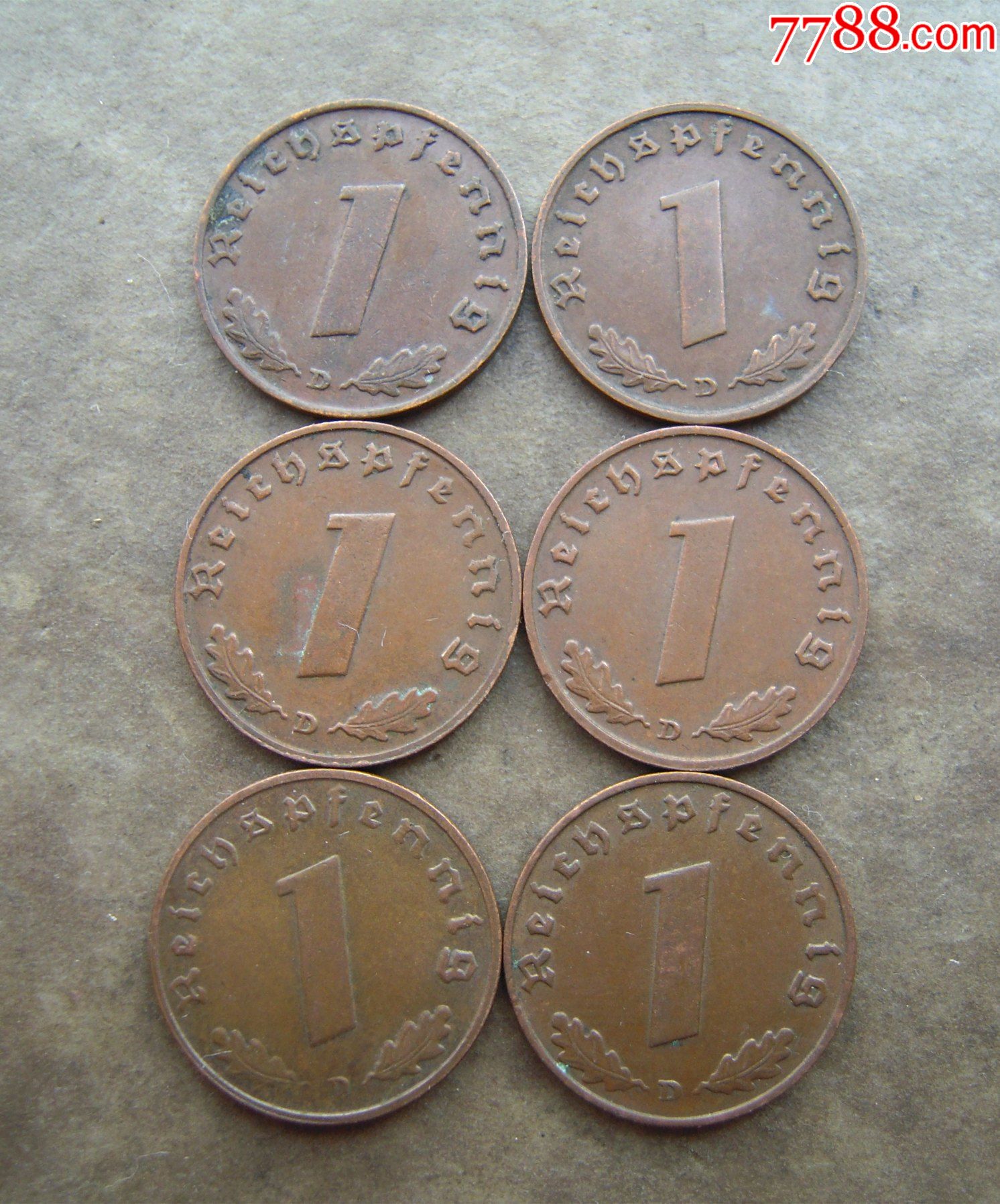 二战时期1芬尼铜币d版193739年6枚