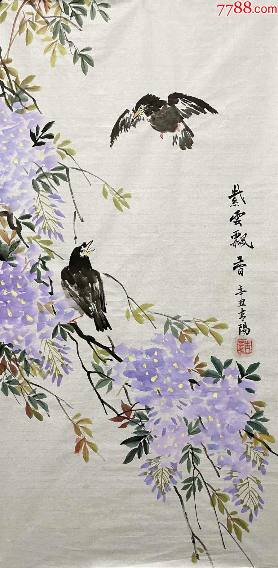 取自本人终身保真周序春三尺整张水墨国画花鸟画3紫藤飘香