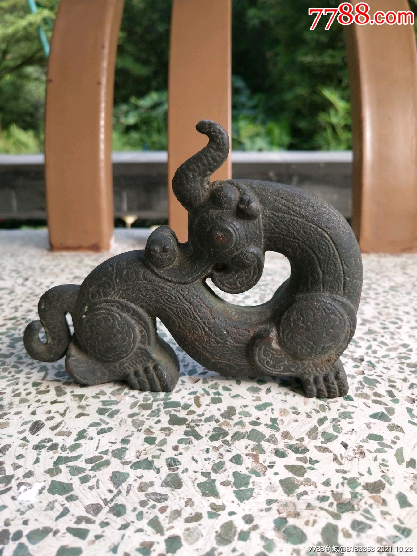 清朝古董黄铜制造龙式猛兽造型包浆浑厚包老重量两斤