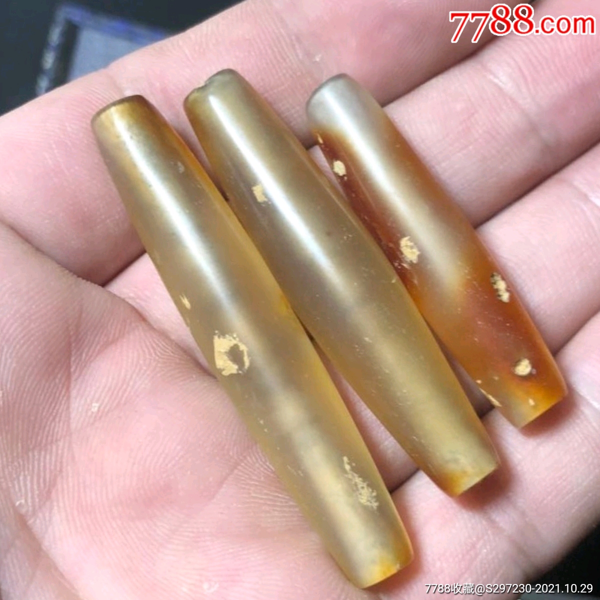 中古玛瑙管素管三件