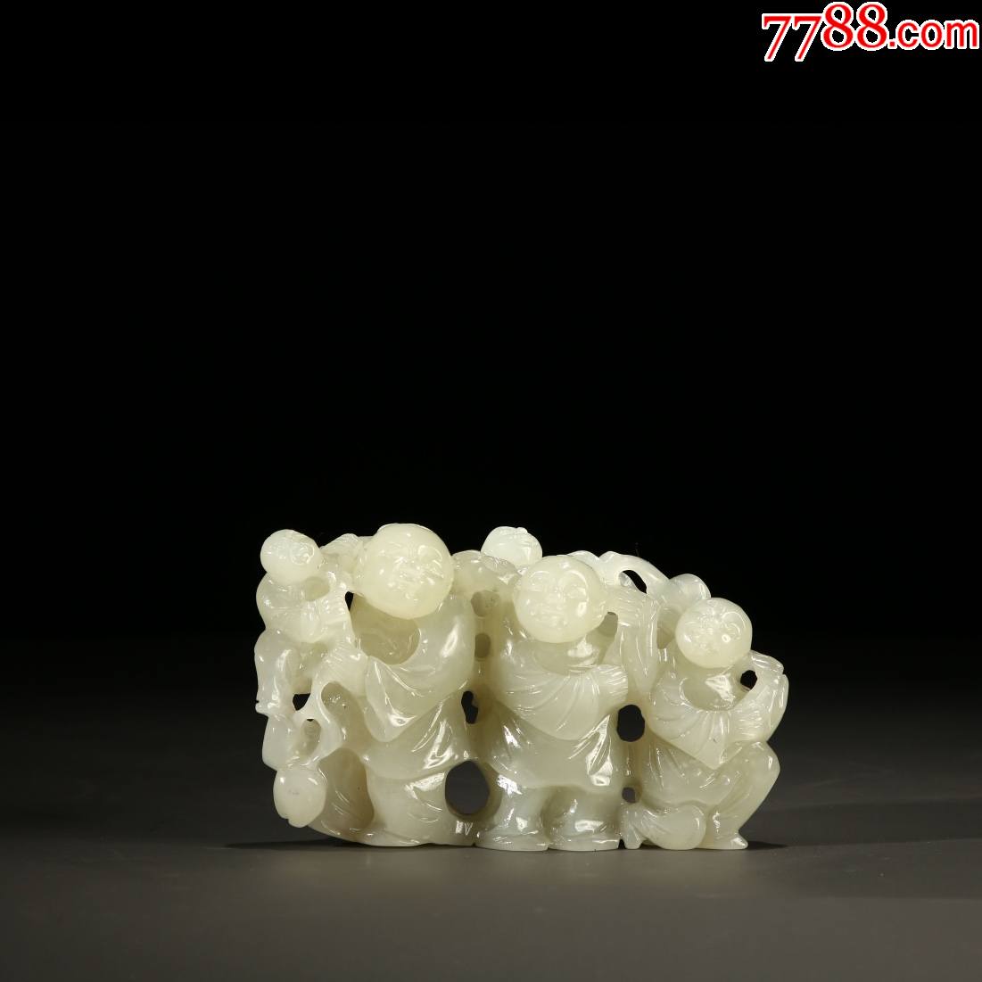 旧藏和田玉雕五子登科手把件