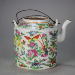 清代粉彩瓷蝶恋花花鸟纹壶景德镇老瓷器艺术品收藏品茶具老物件-彩绘瓷