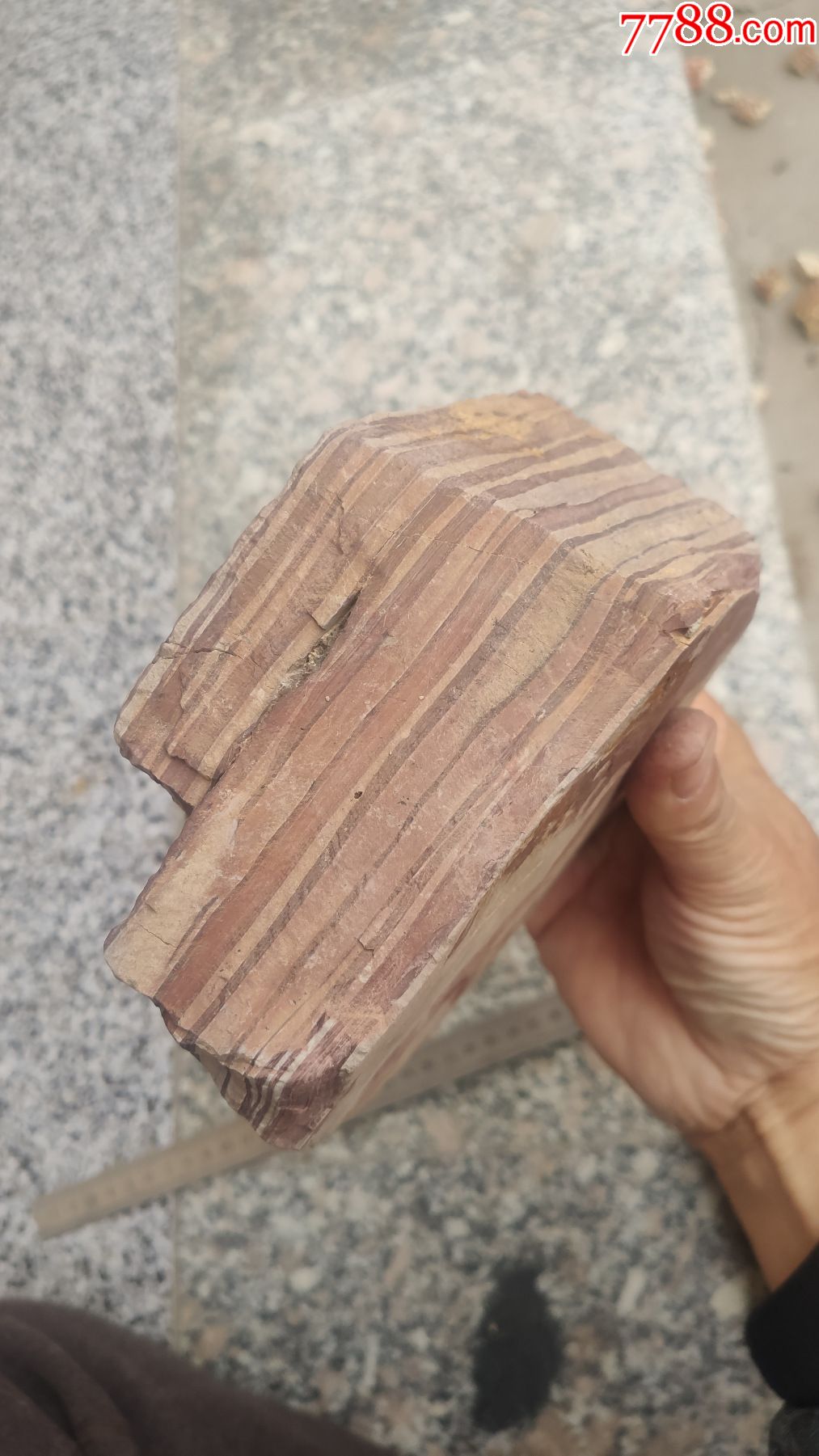 奇石千层木纹石观赏石一块重6市斤暗红色