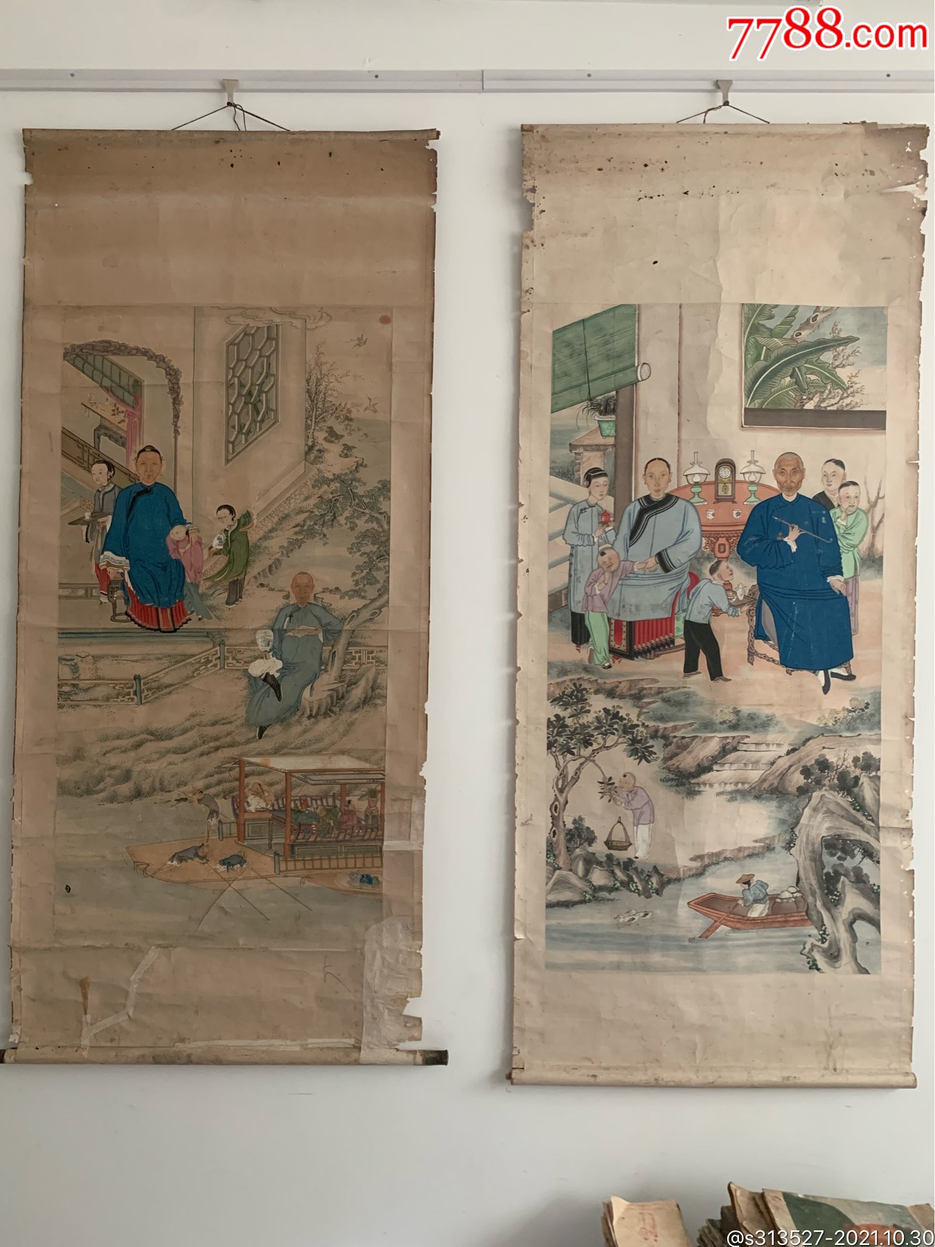 清代,一对祖宗像