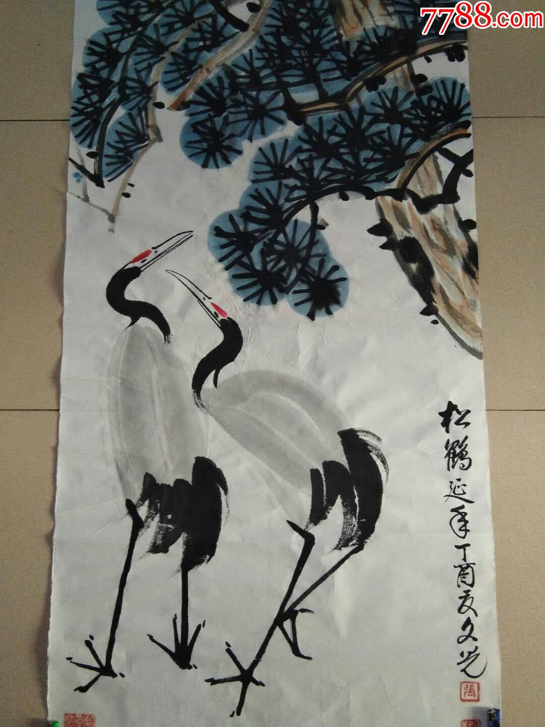 中国美协青岛著名书画家张文光精美大写意画作松鹤延年