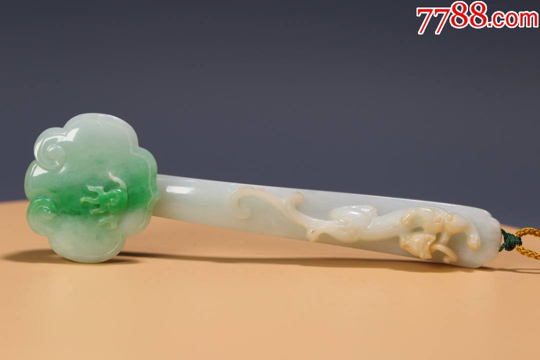 老翡翠灵芝如意小摆件