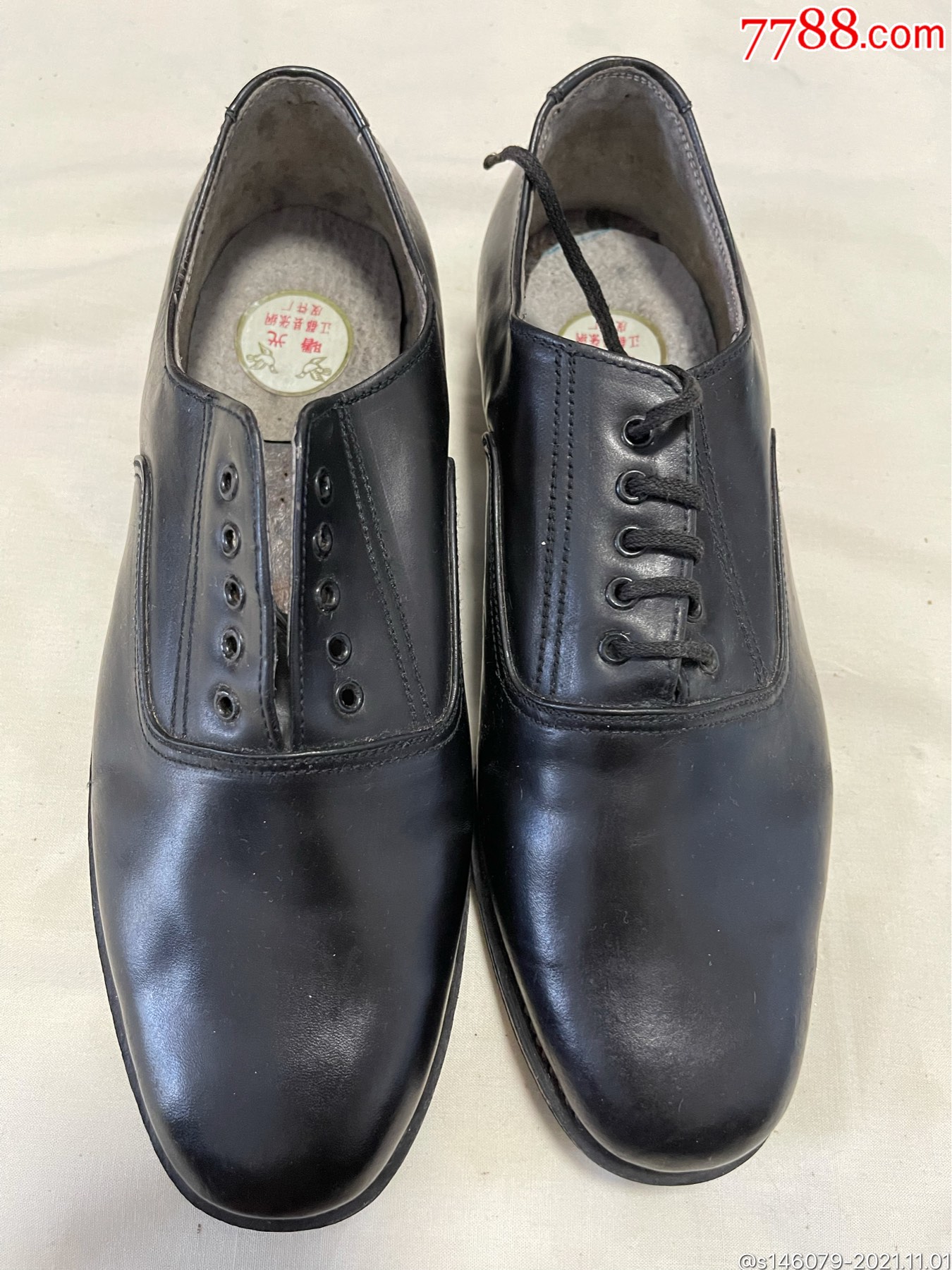 全新老式皮鞋少跟鞋带
