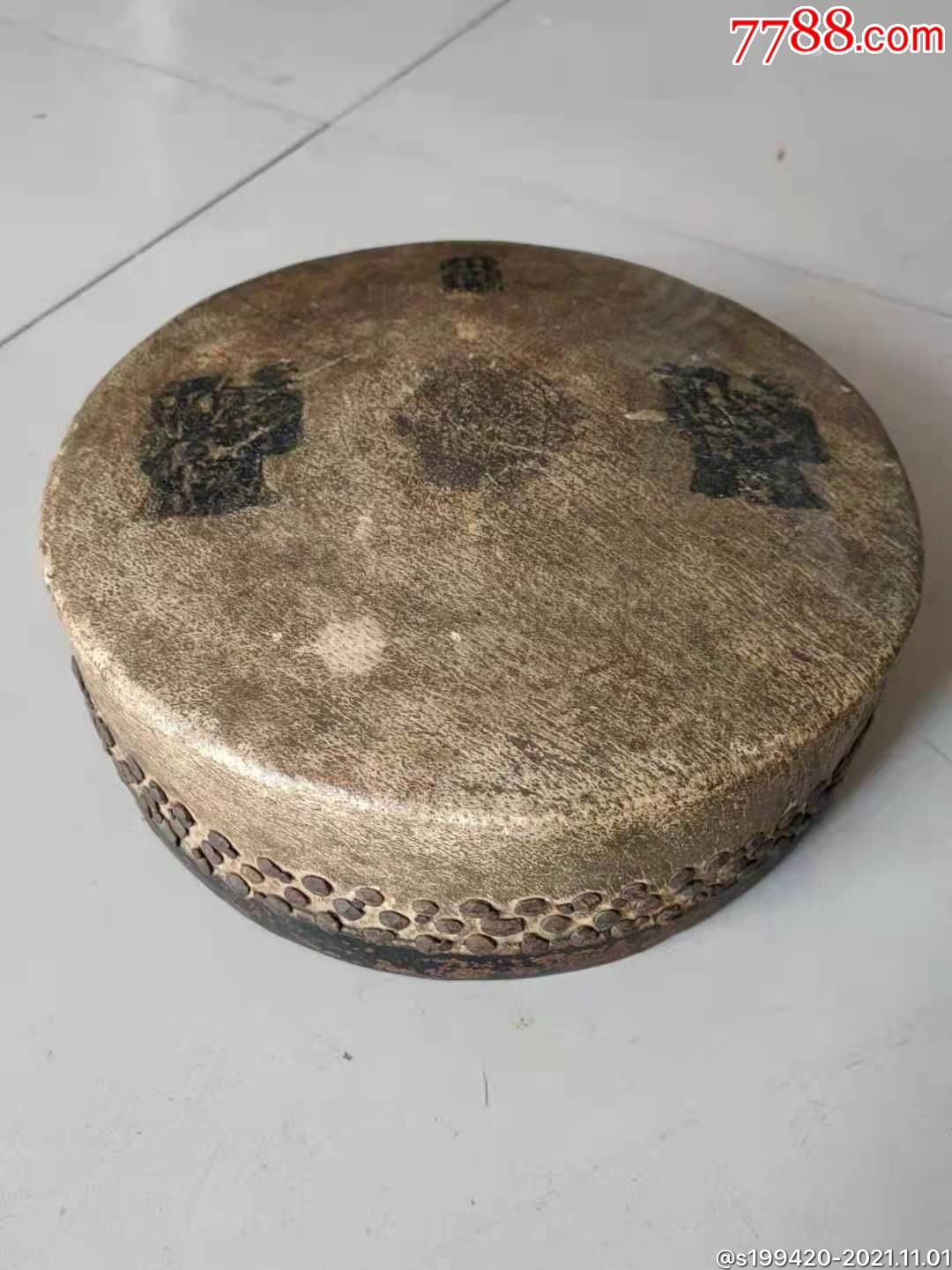 民国时期牛皮班鼓保存完好品相一流正常使用