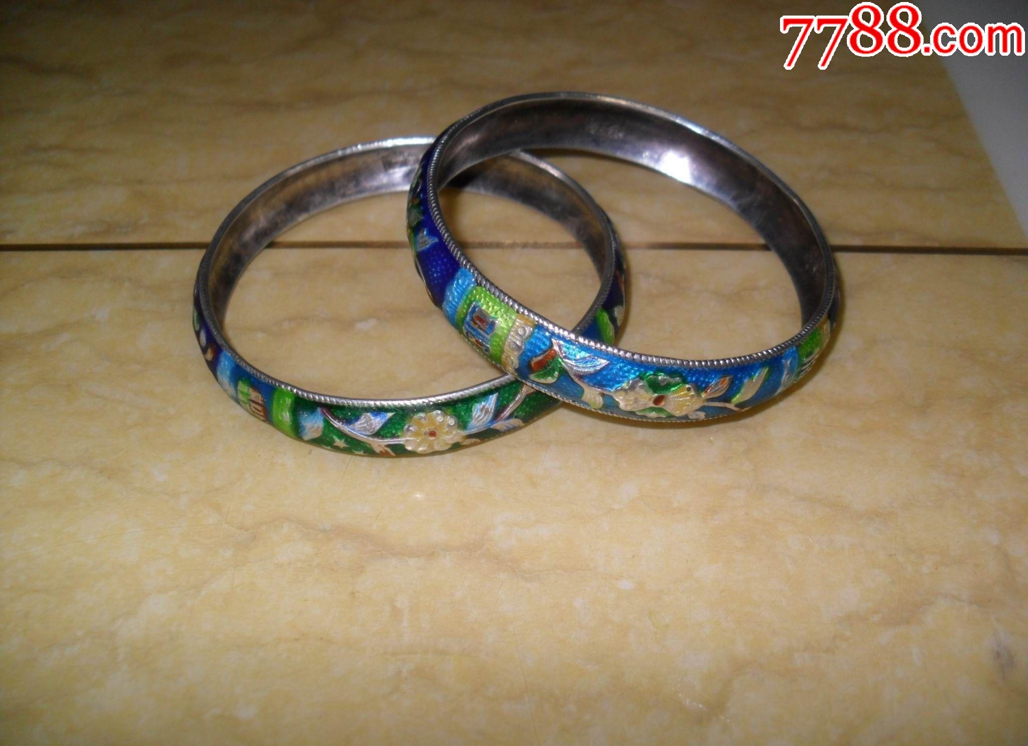 超精美珐琅彩缠枝牡丹纹福禄寿喜老银手镯