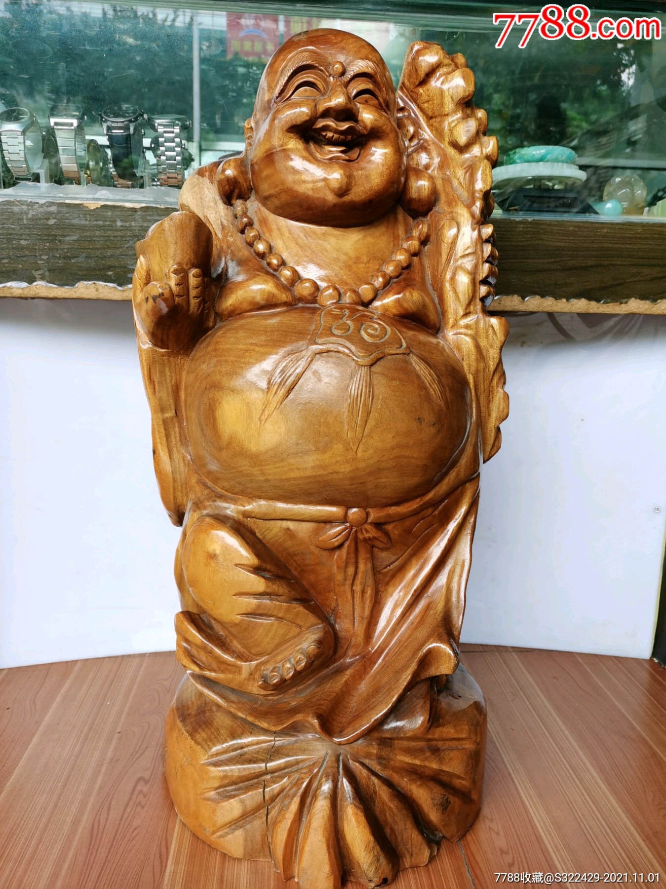 招财摆件木雕弥勒佛笑佛开心佛_价格850元【我爱民间