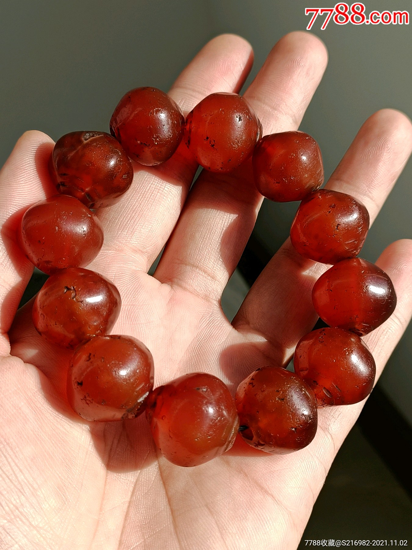 中古辽金时期酒红玛瑙灯笼珠