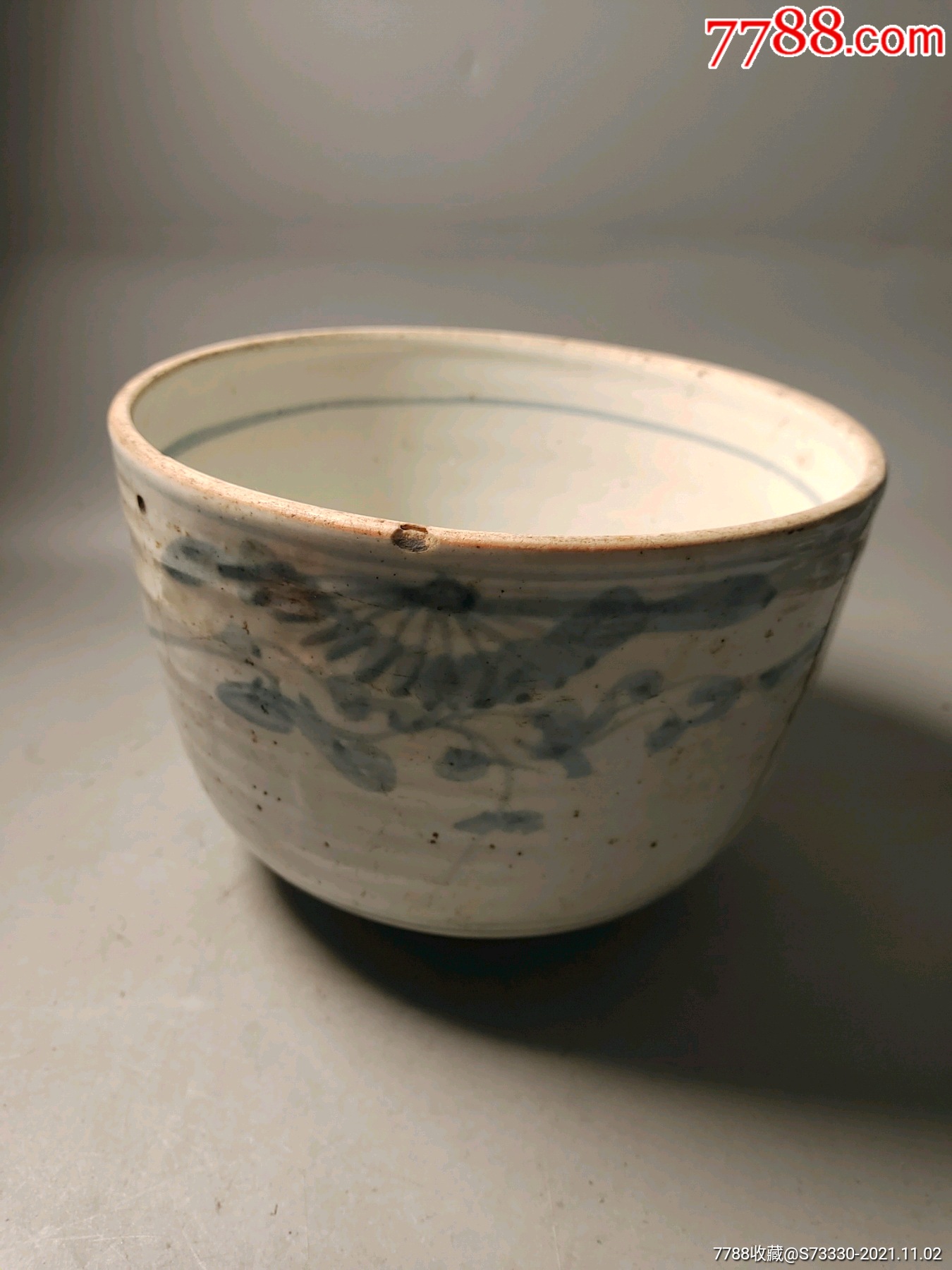 怀旧道具民俗收藏晚清青花大海碗开线