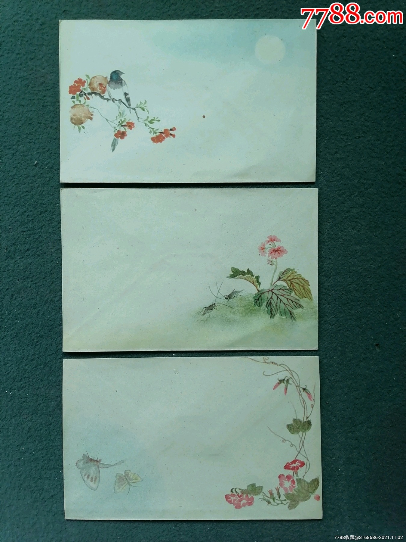50年代名家绘画重庆花鸟美术空白信封3个不同合售