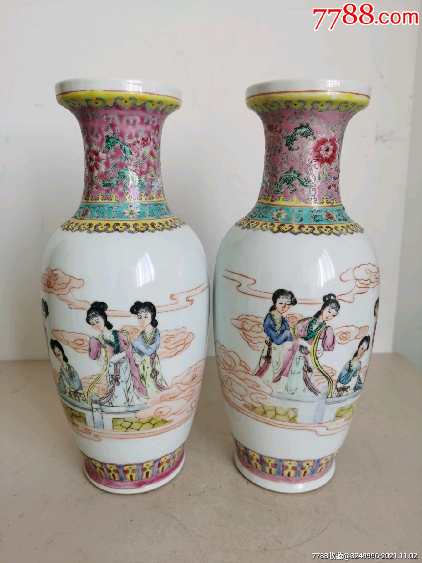 景德镇手绘仕女老花瓶一对_价格438元【江南地皮一线货】_第1张_7788