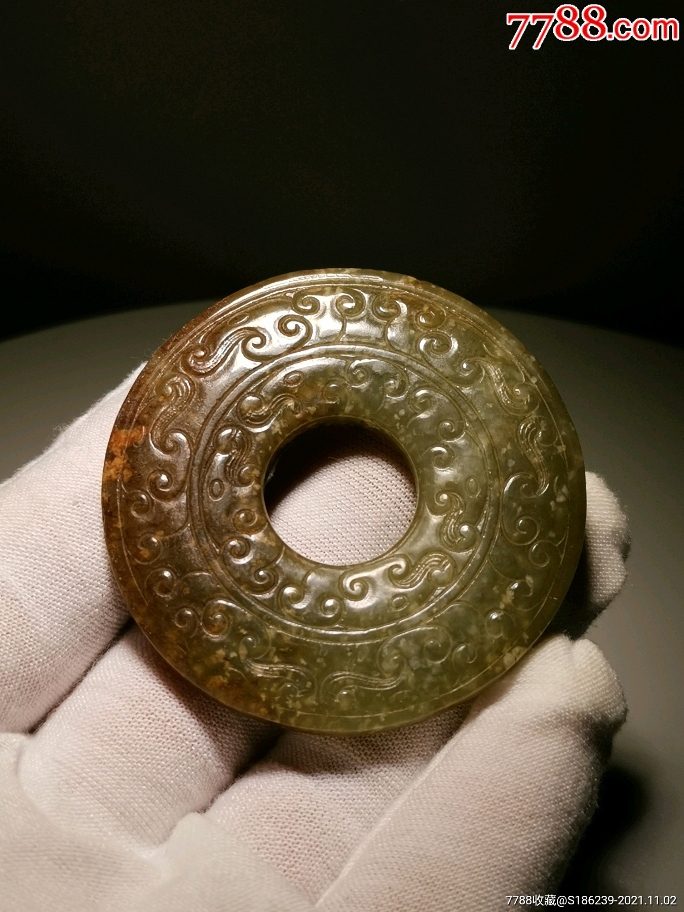 古玉老玉昆仑玉高古玉战汉云龙纹玉璧规格外径52孔径17厚79mm