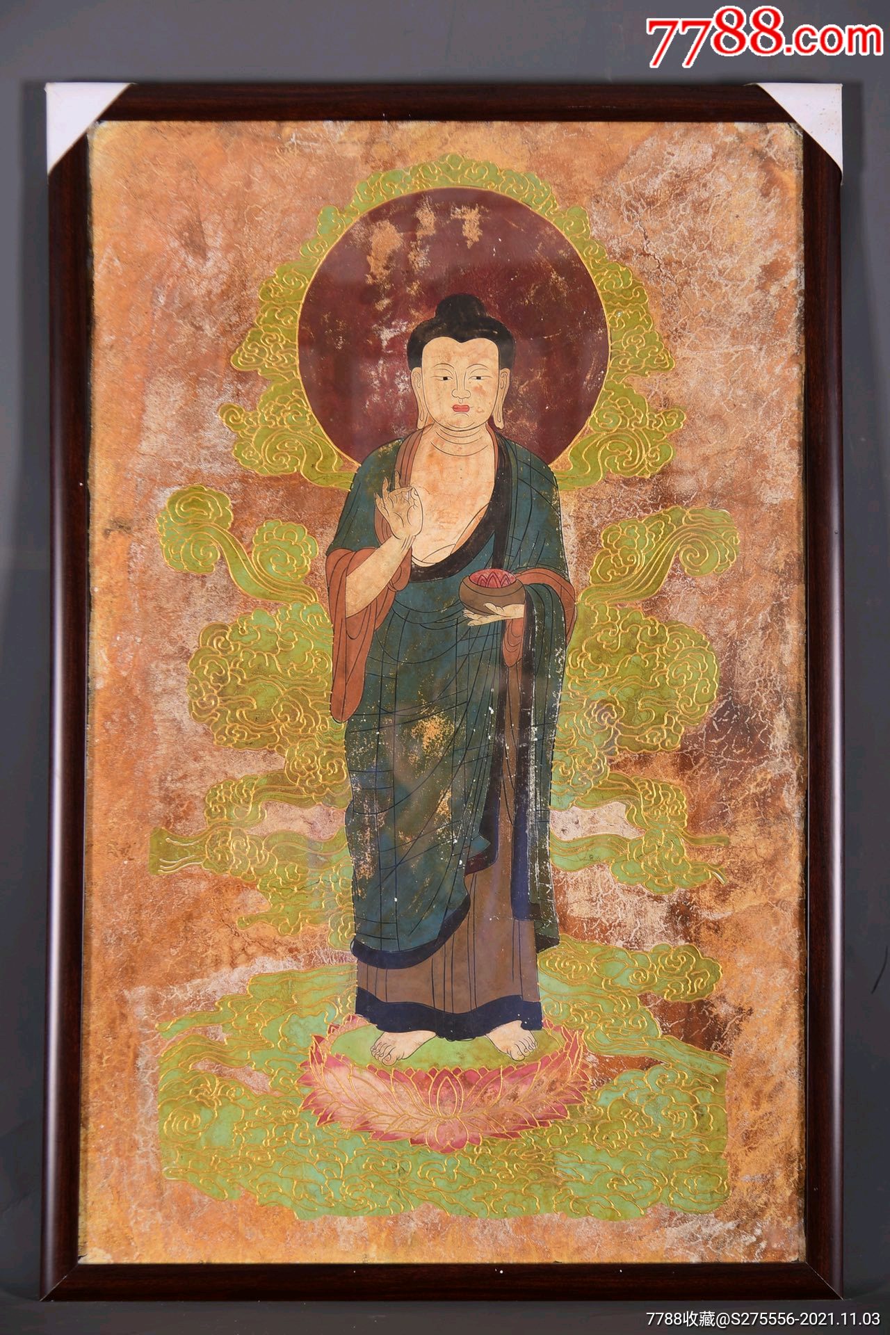 唐三彩掐金线释伽牟尼佛壁画