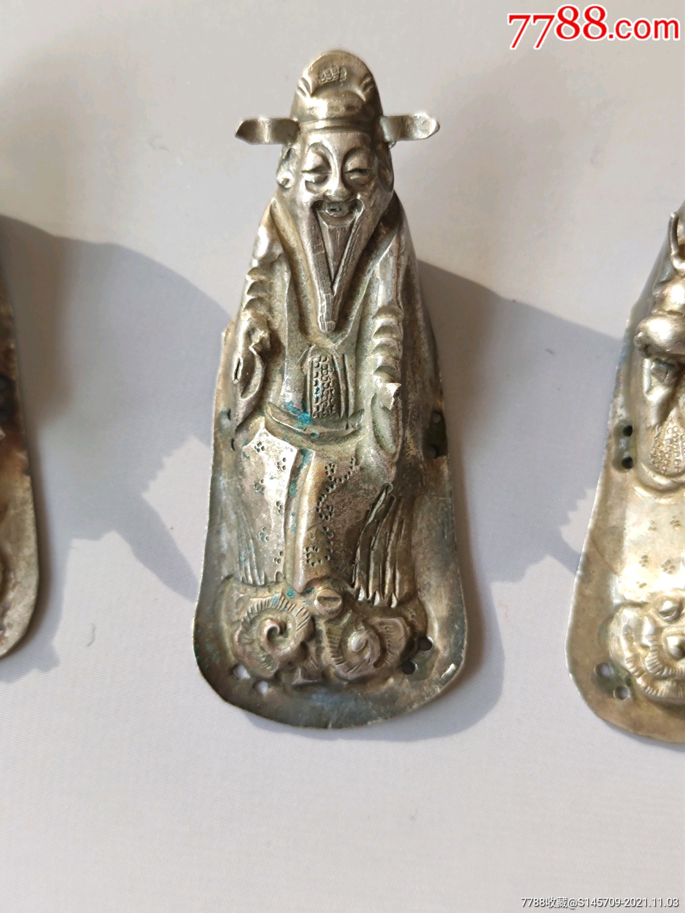 清代精工老银八仙人物帽饰五个通走人物开脸细腻有款识大号喜欢的不要