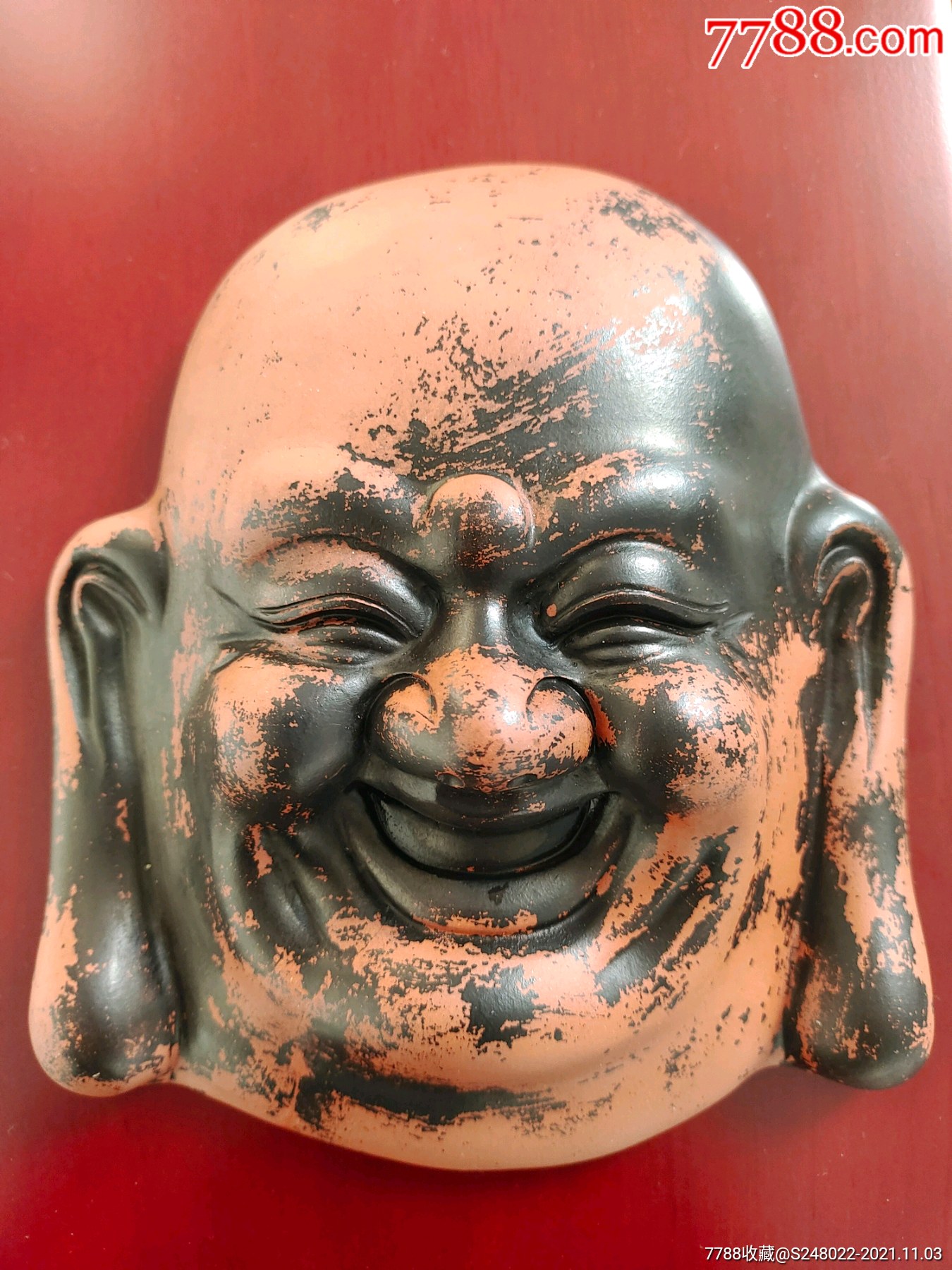 老紫砂挂件,温从友紫砂雕塑,弥勒佛笑脸.