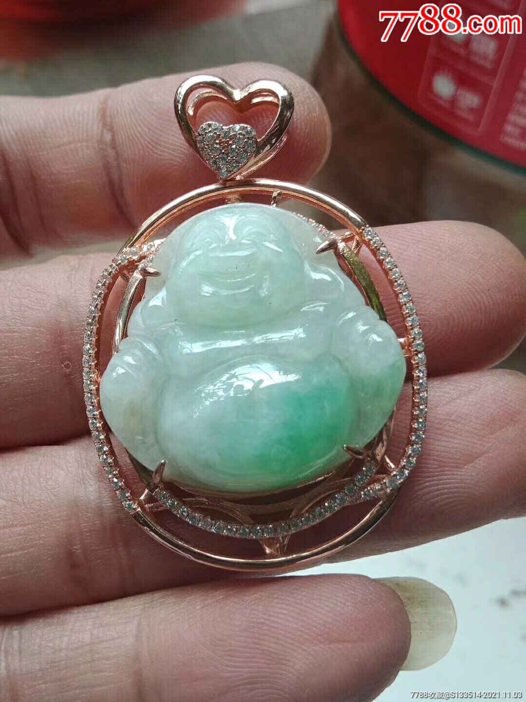 缅甸翡翠732-2a阳绿弥勒佛镶嵌吊坠(送证书)_价格320元_第1张_7788