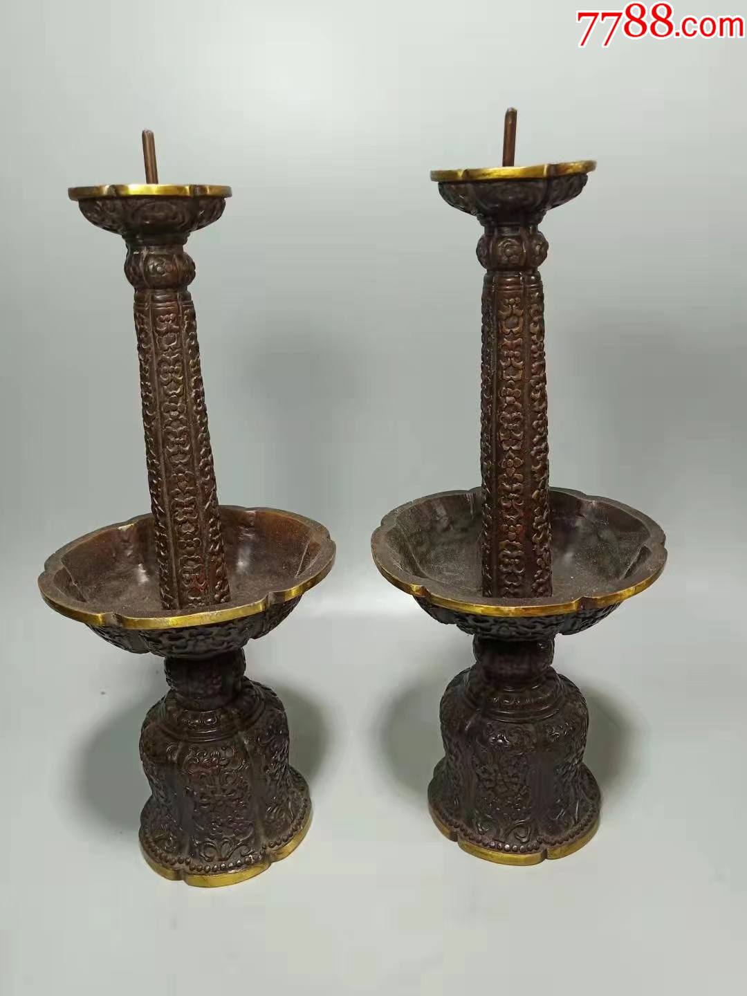 清代纯铜烛台一对重33斤