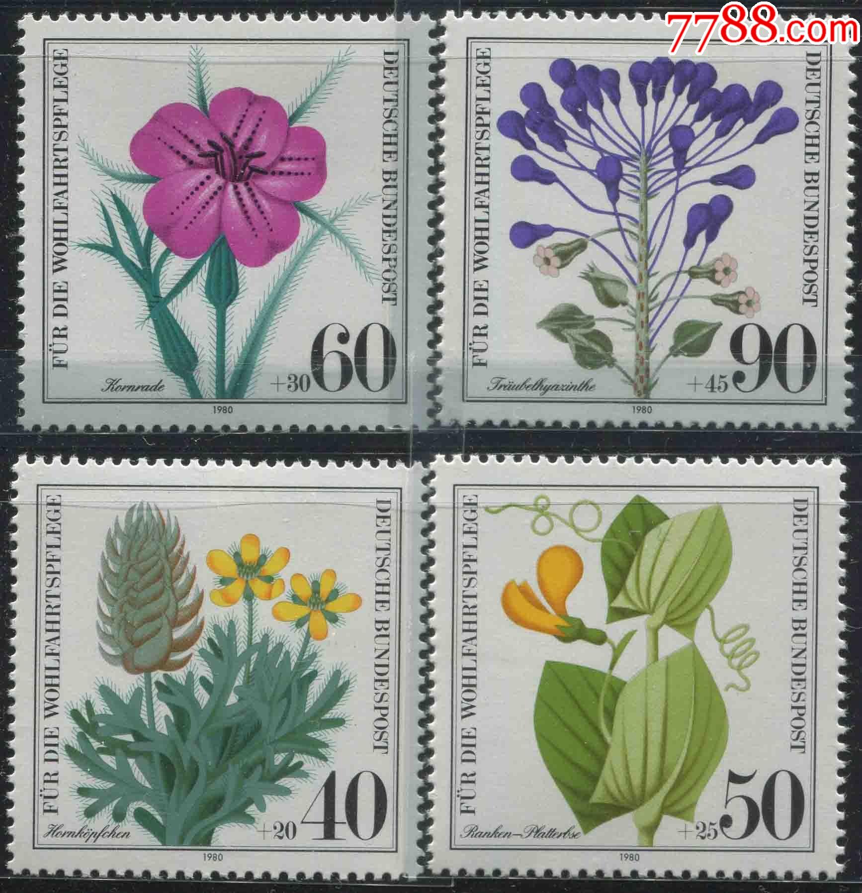德国邮票西德1980年濒危的野生花卉植物4全新brd12