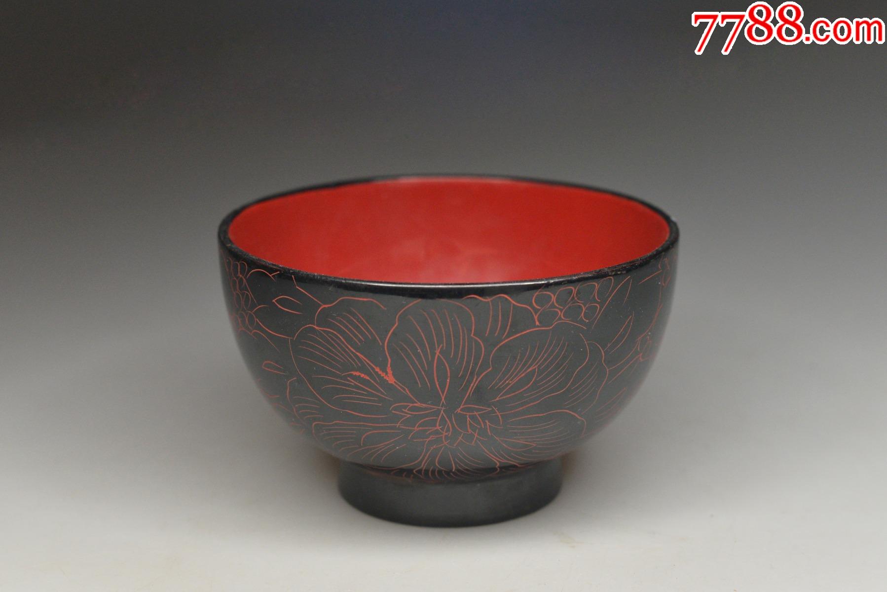 80年代日本回流漆碗花卉纹茶碗茶道漆碗茶杯子漆杯老茶盏茶具