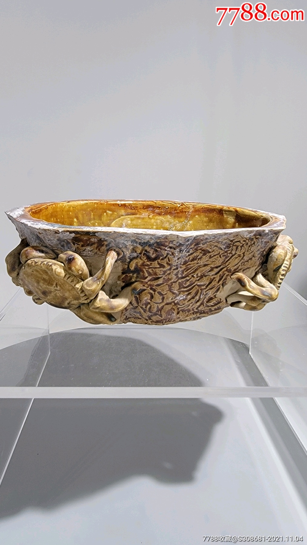 晚清民国时期石湾窑二甲传胪堆塑水仙盆石湾窑文房水