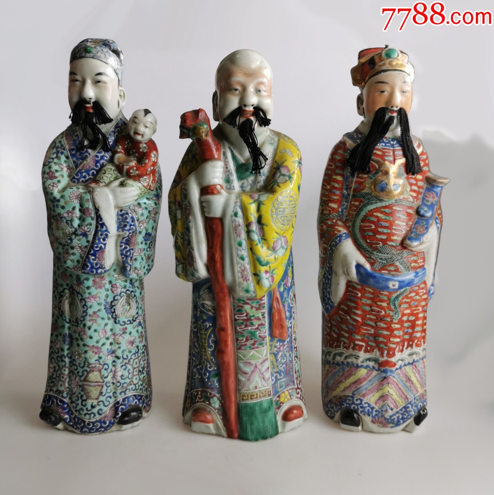 民国粉彩福禄寿三星瓷塑-雕塑瓷/瓷雕-7788陶瓷