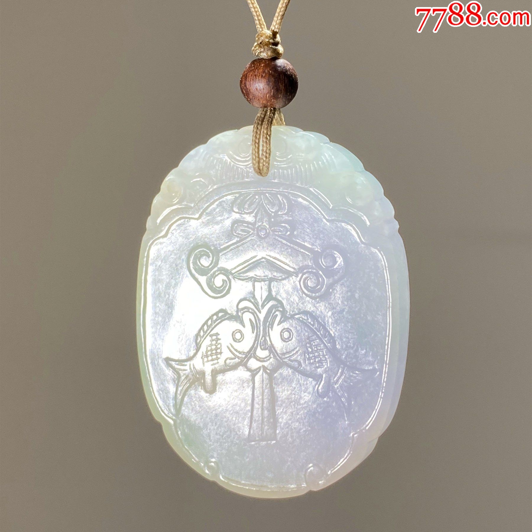 清翡翠吉庆磬有余鱼玉牌老翡翠连年有余挂件明清玉佩