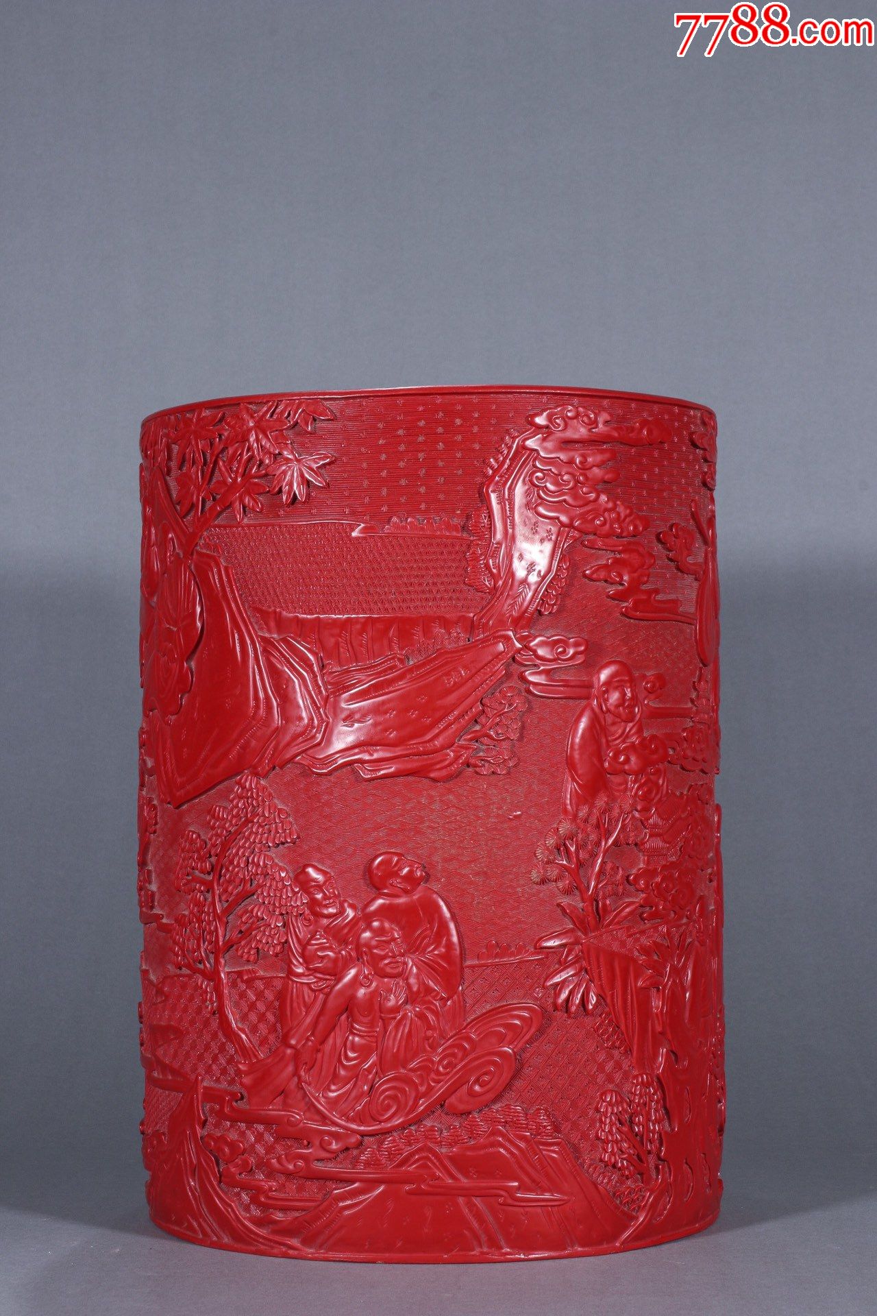 剔红漆器"十八罗汉"画筒