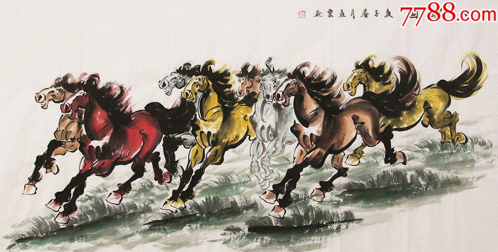广西美协会员戴孟云手绘!八骏图