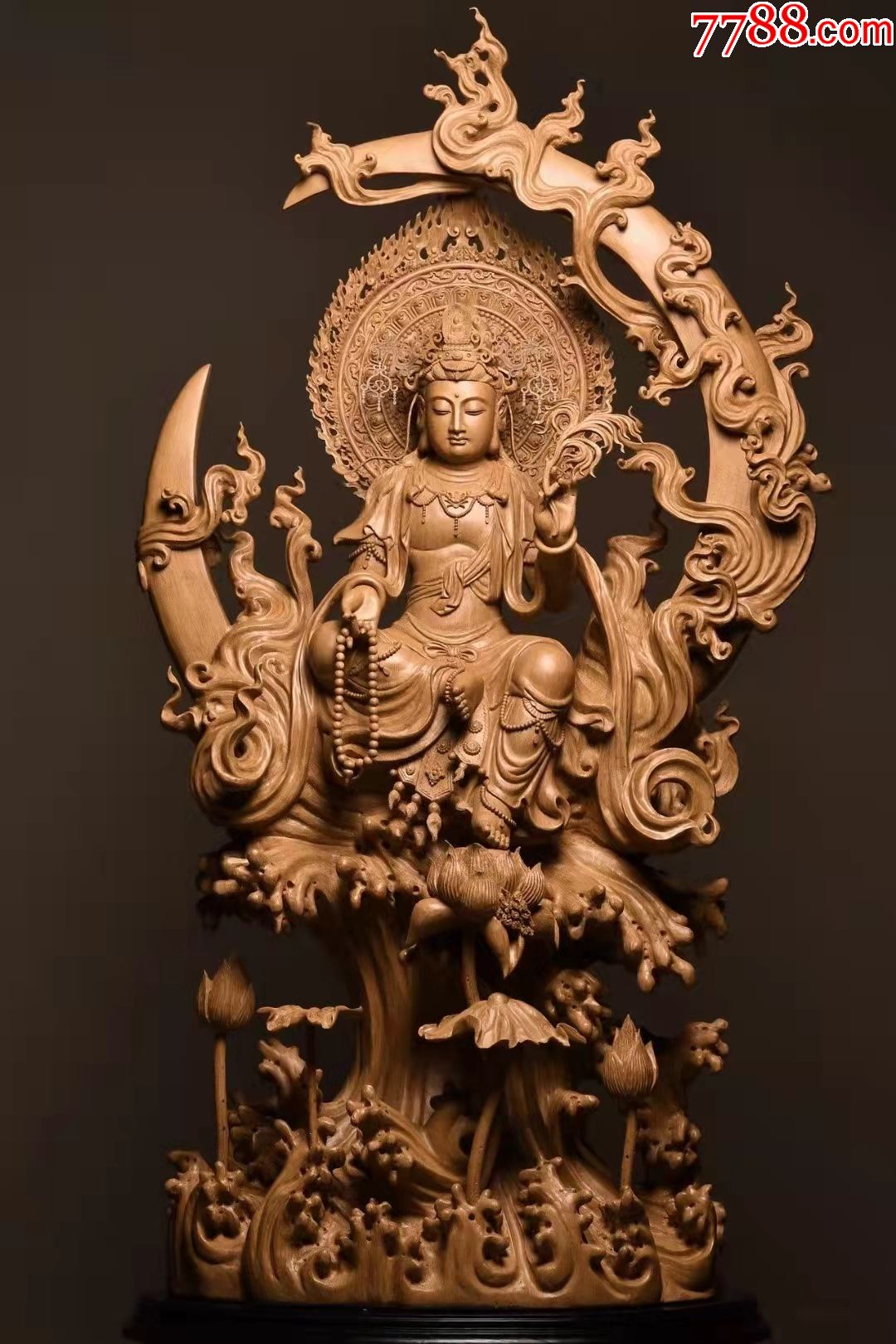 顶级野生沉香整料大师精雕供奉摆件水月观音