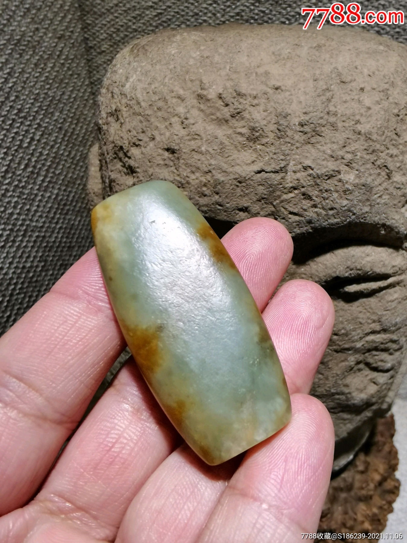 古玉老玉齐家文化玉勒子玉扁珠玉勒子规格长宽厚502310mm