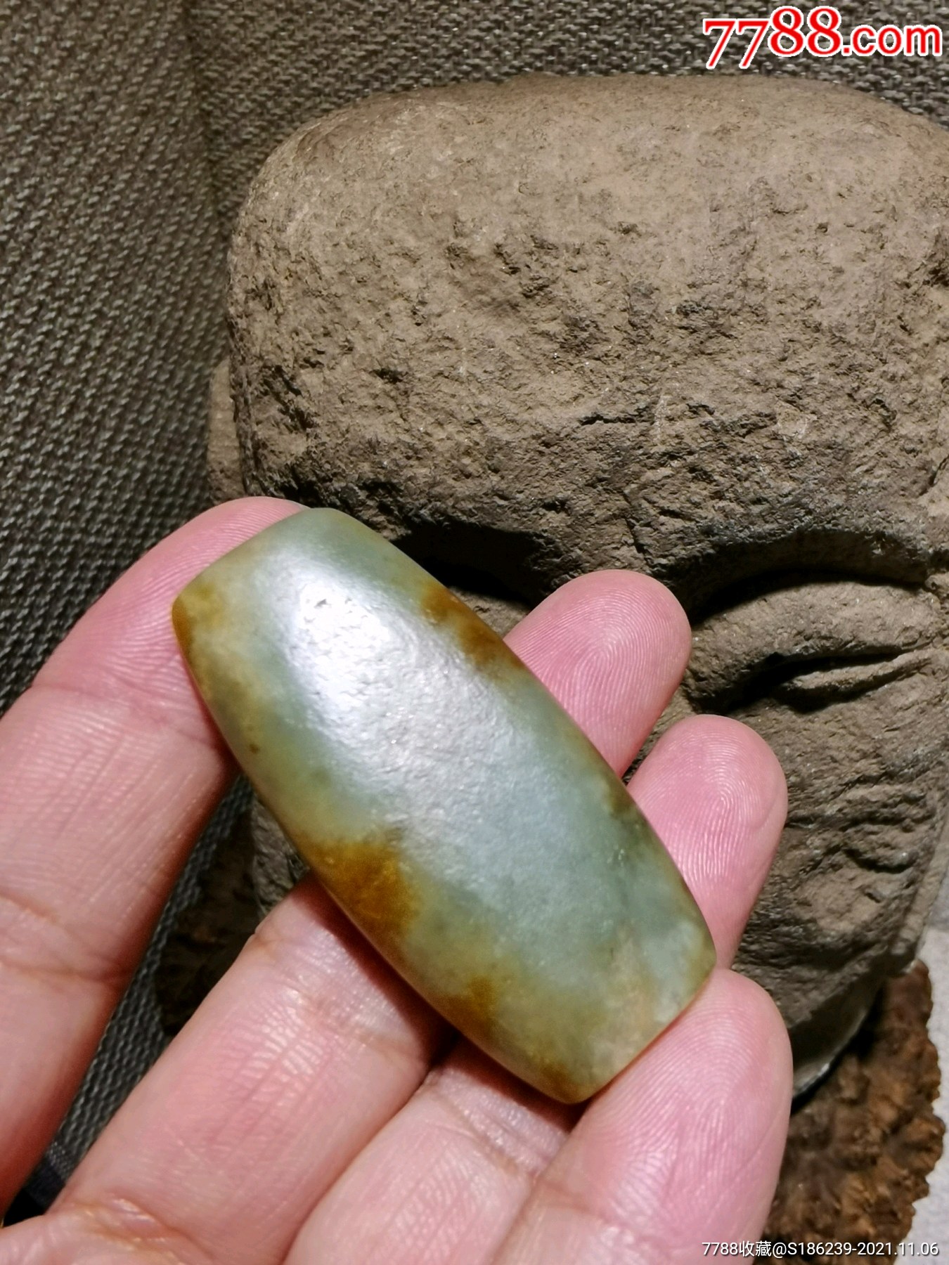 古玉老玉齐家文化玉勒子玉扁珠玉勒子规格长宽厚502310mm