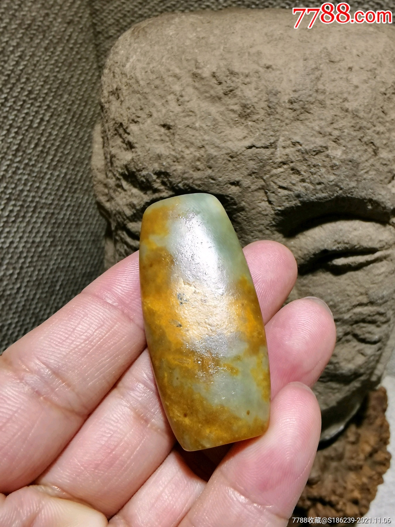 古玉老玉齐家文化玉勒子玉扁珠玉勒子规格长宽厚502310mm