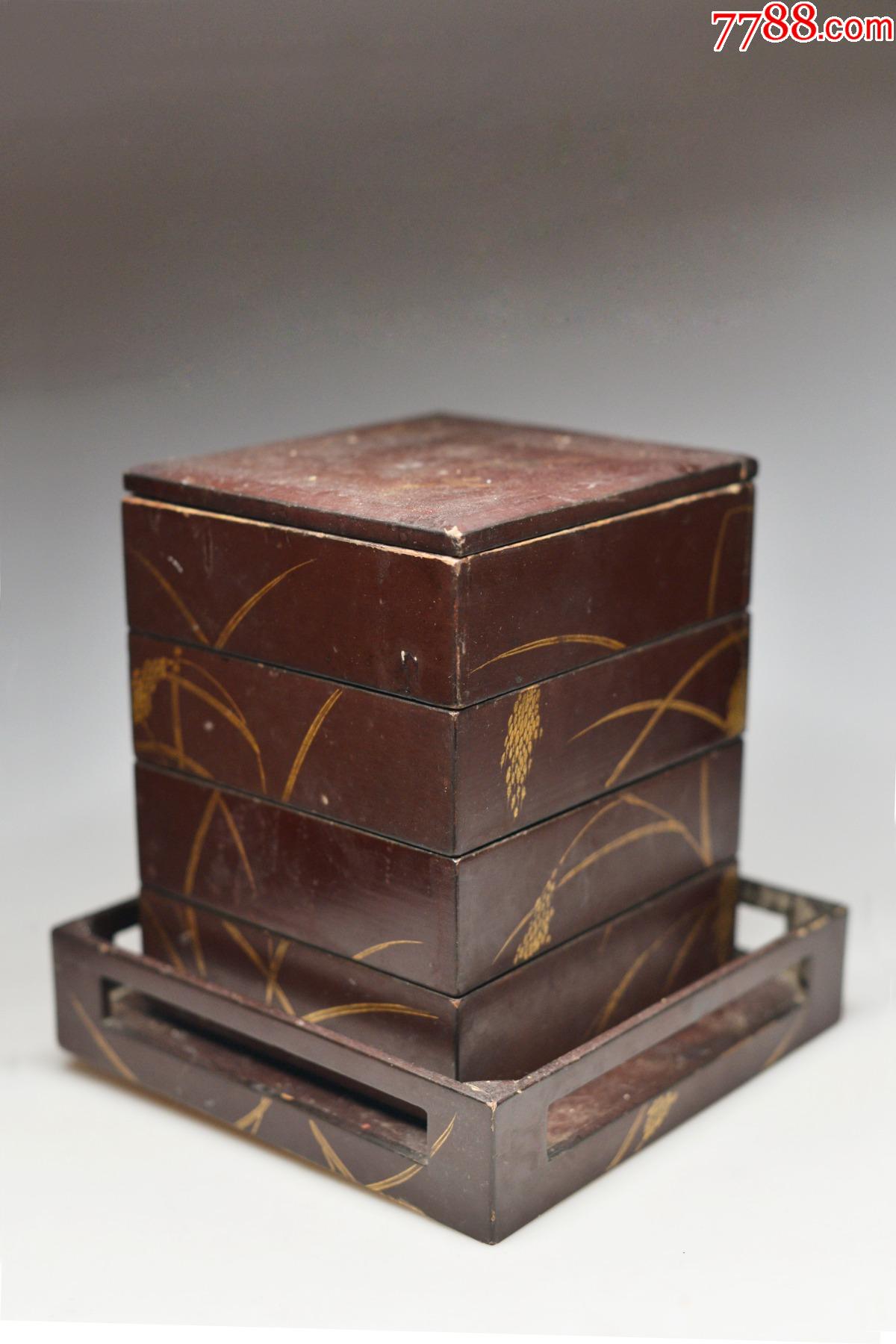 日本花卉木胎漆器食盒托盘点心收纳盘茶盘民国伪满洲国时期日式漆盒