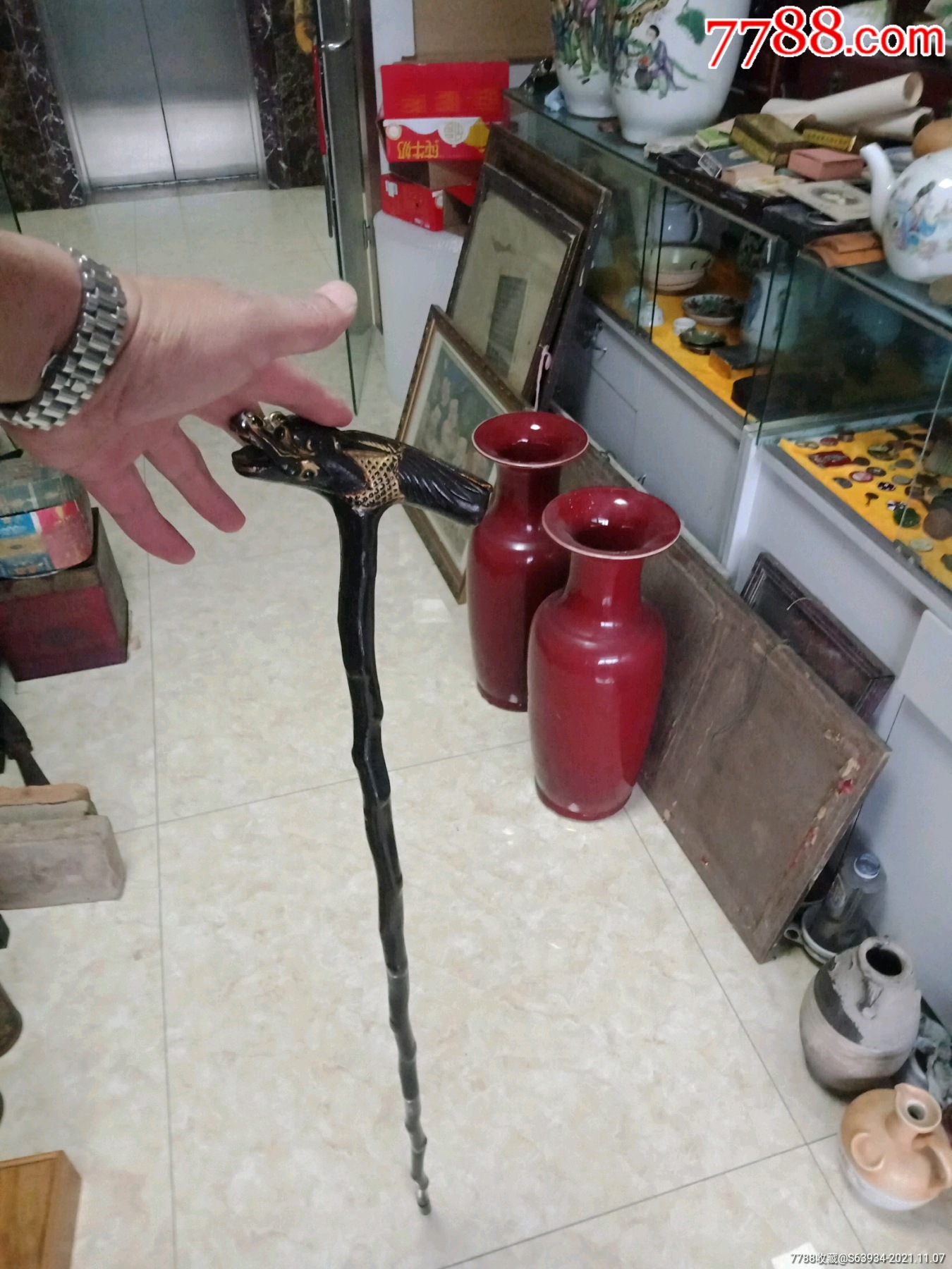 清代龙头拐杖包浆好