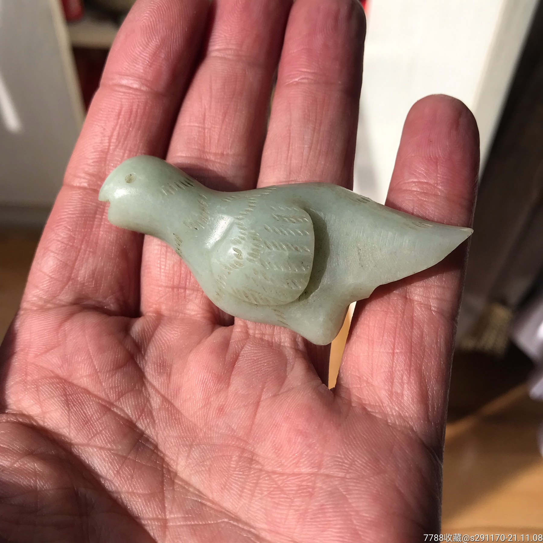 老玉镶嵌件玉鸟