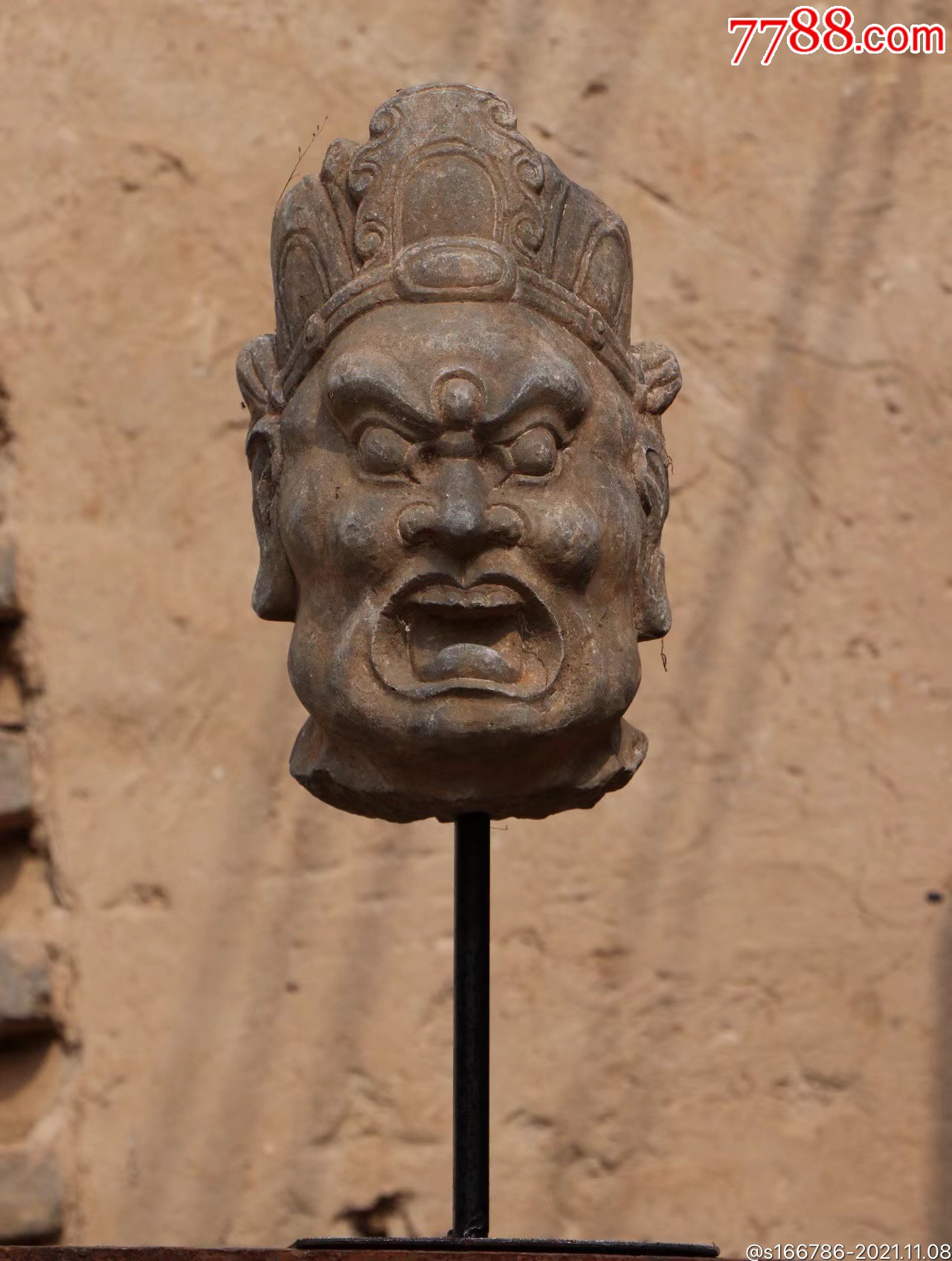 金刚力士尺寸总高45净高28厘米青石面貌雄伟头戴宝冠双目圆瞪张口怒