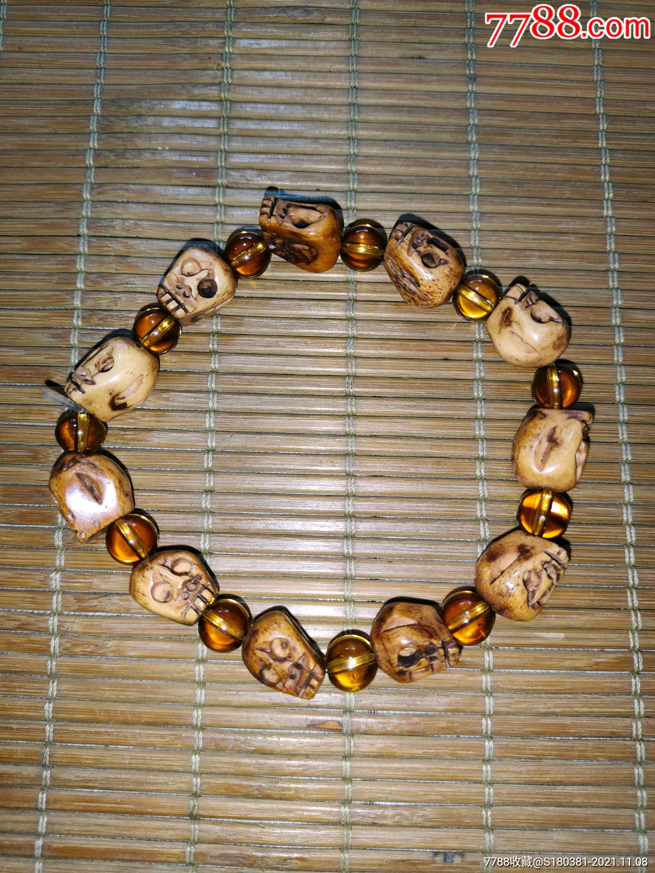 老牛骨雕刻辟邪骷髅单圈手串手链男女手饰品