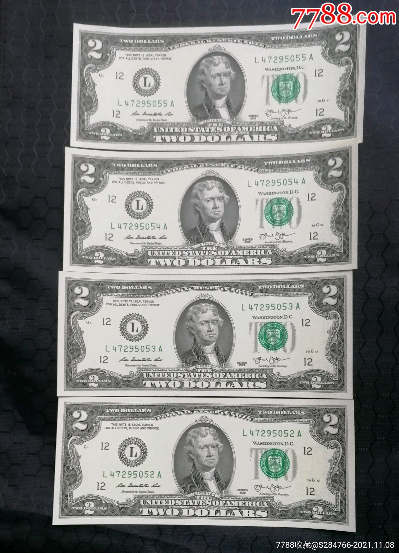四张连号美国2美元