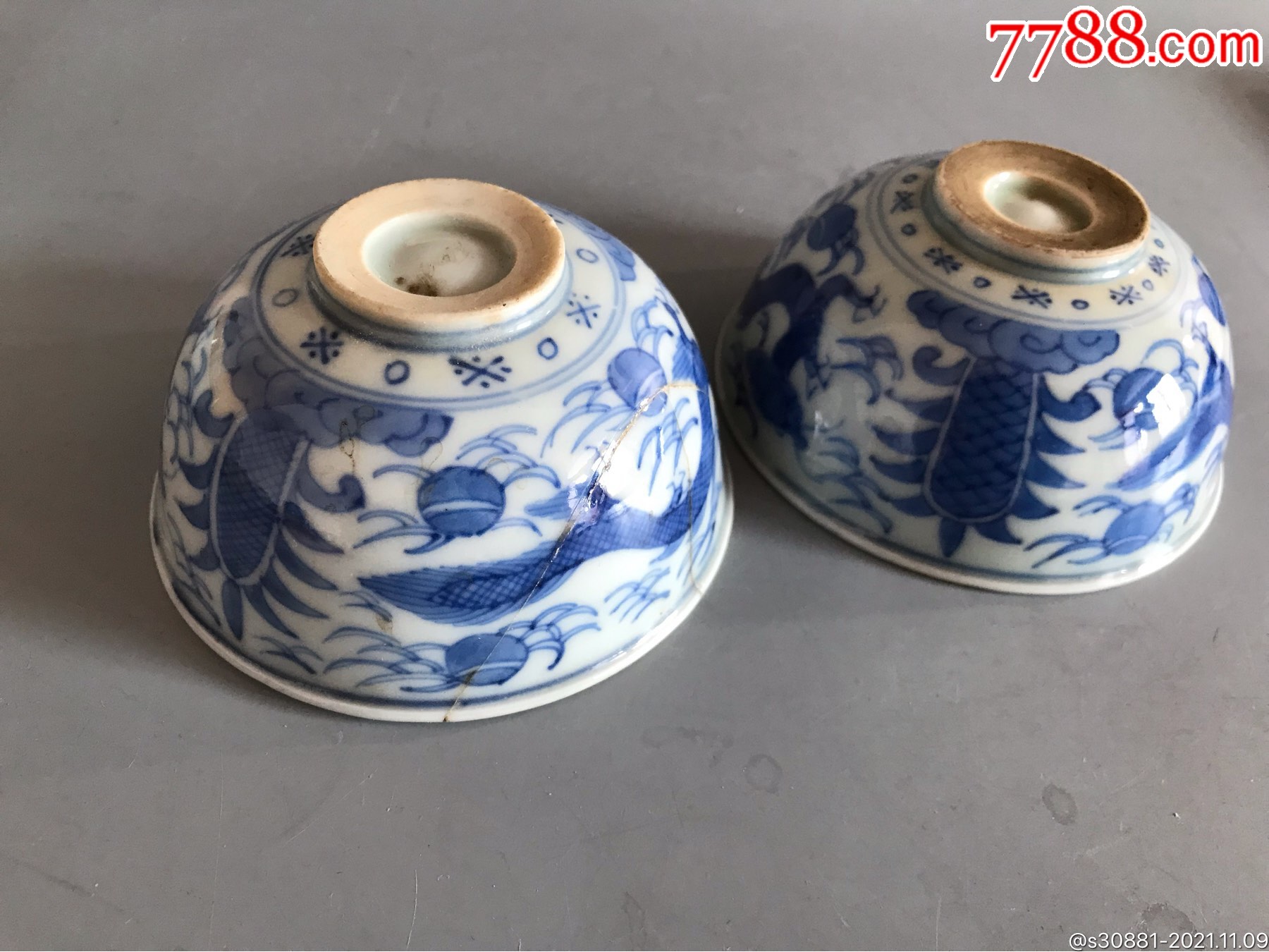 日本青花茶杯一对_青花瓷_产地图片_收藏价值_7788奇石收藏