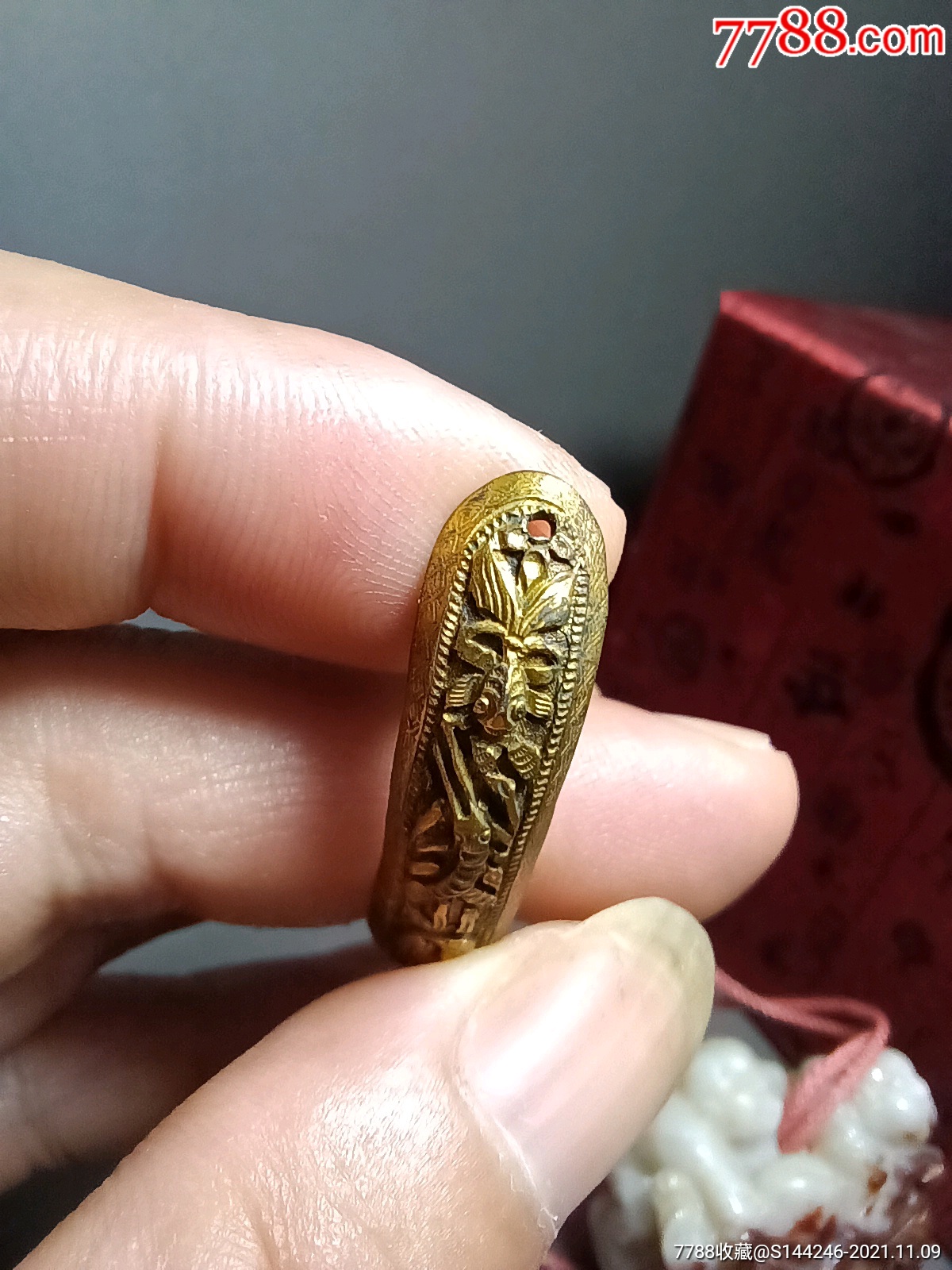 清代高浮雕鱼虾蟹银流金发簪