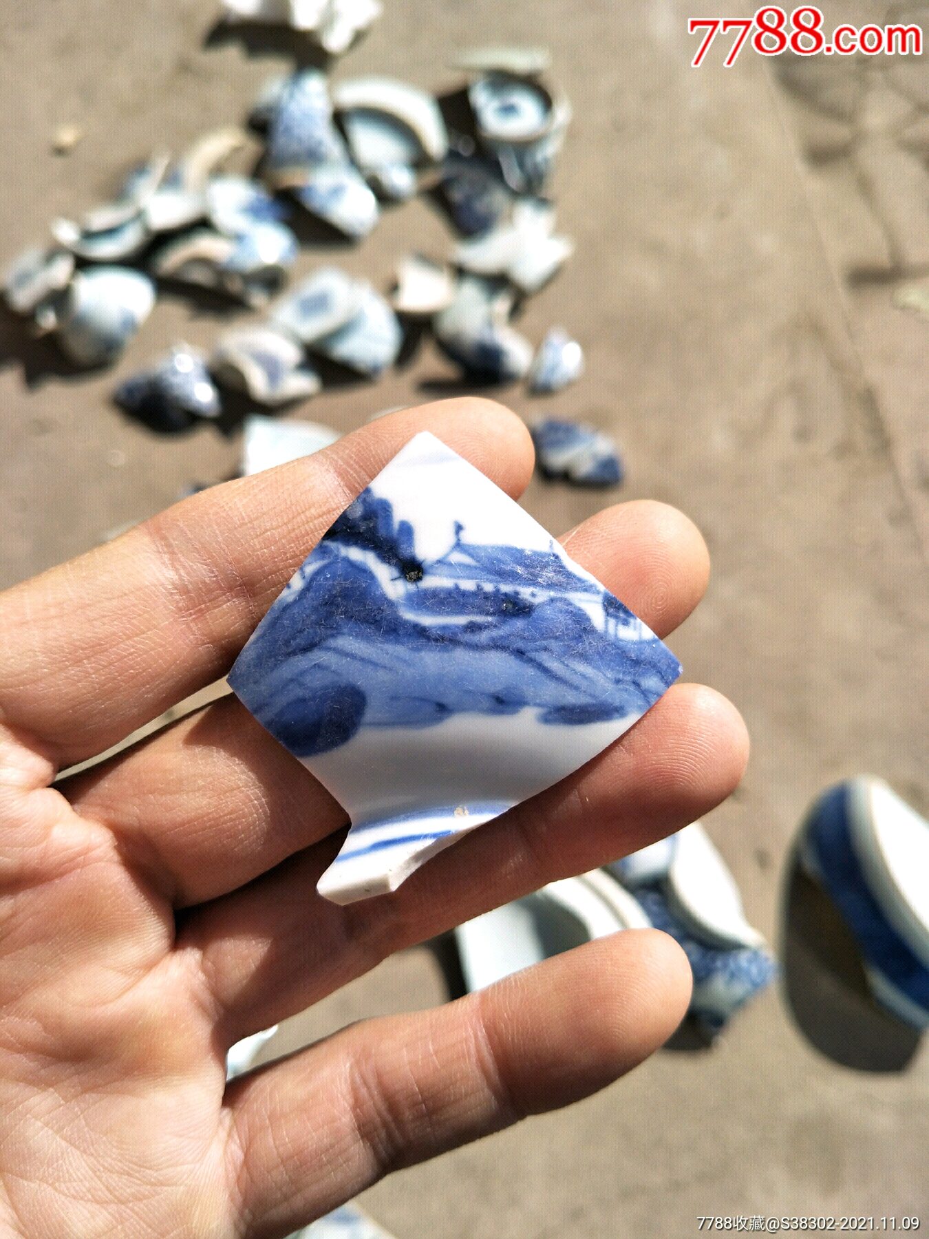 清代赛官窑青花瓷片残片临清运河古玩店万枚瓷片标本馆_价格30元_第1