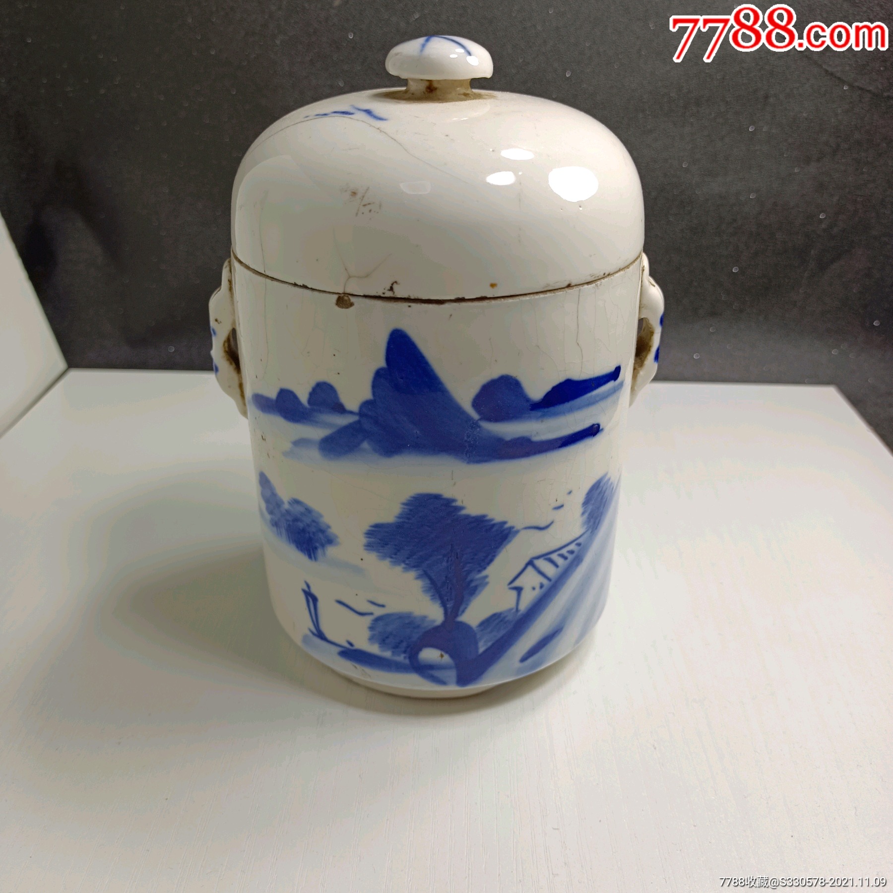 晚清民国青花盖缸